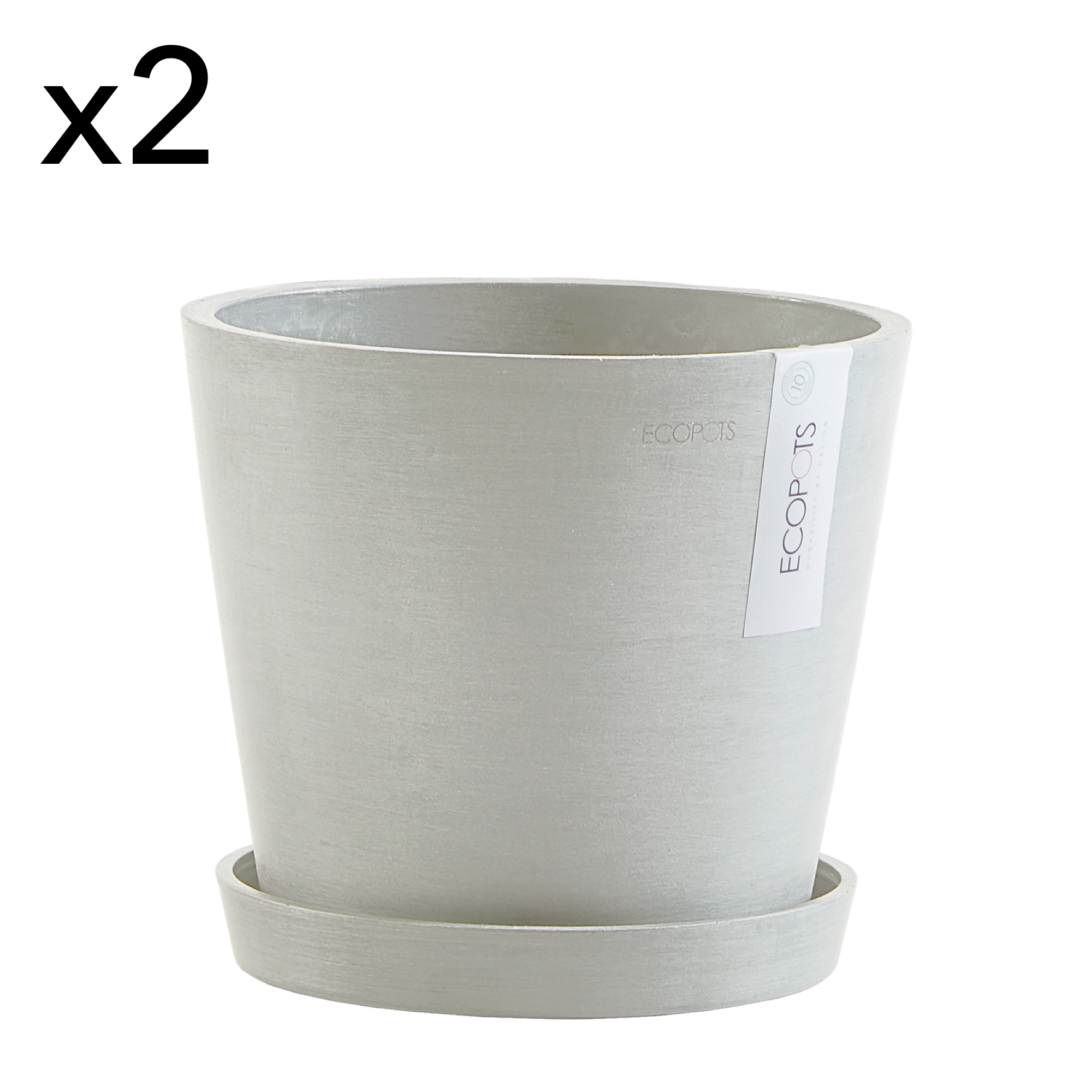 Pots de fleurs avec soucoupe blanc gris D20 - lot de 2