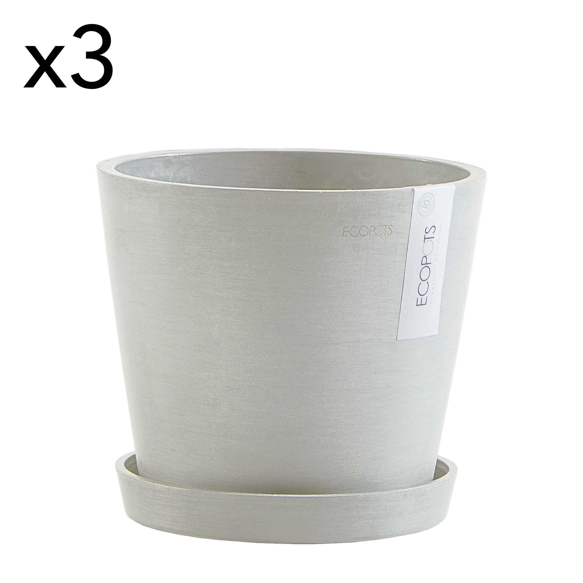 Lot de 3 pots de fleurs avec soucoupe blanc gris D20