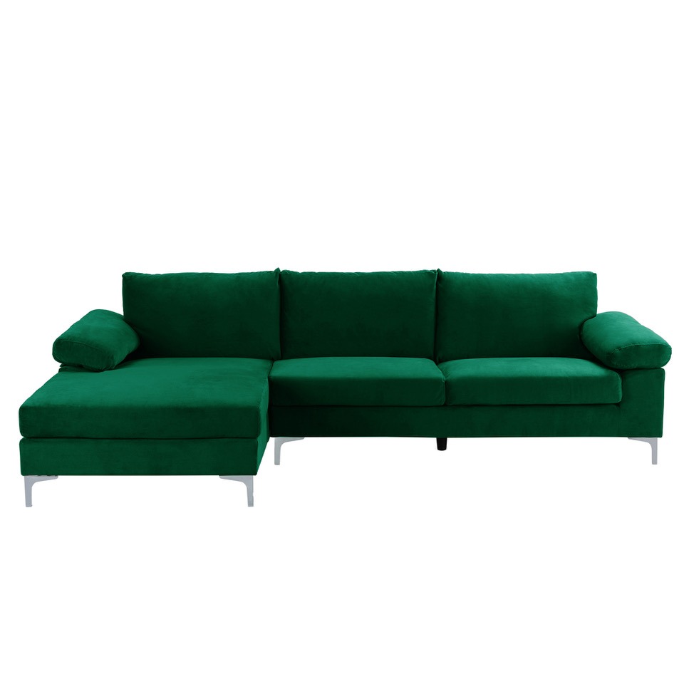 Canapé d'angle 5 places tissu velours vert (photo) Canapé d'angle 5 places tissu velours vert