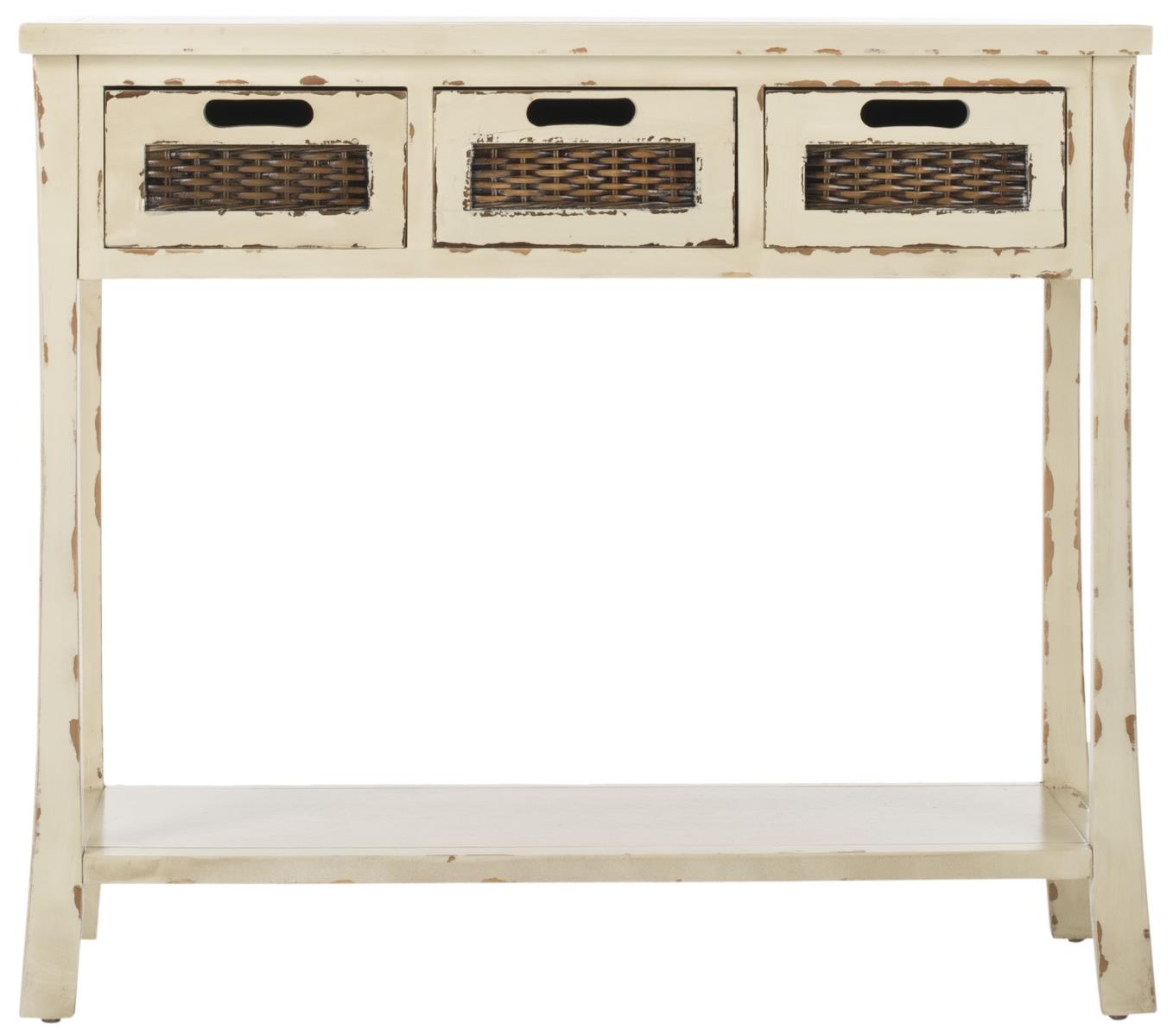Console 3 tiroirs en bois de peuplier crème Console 3 tiroirs en bois de peuplier crème