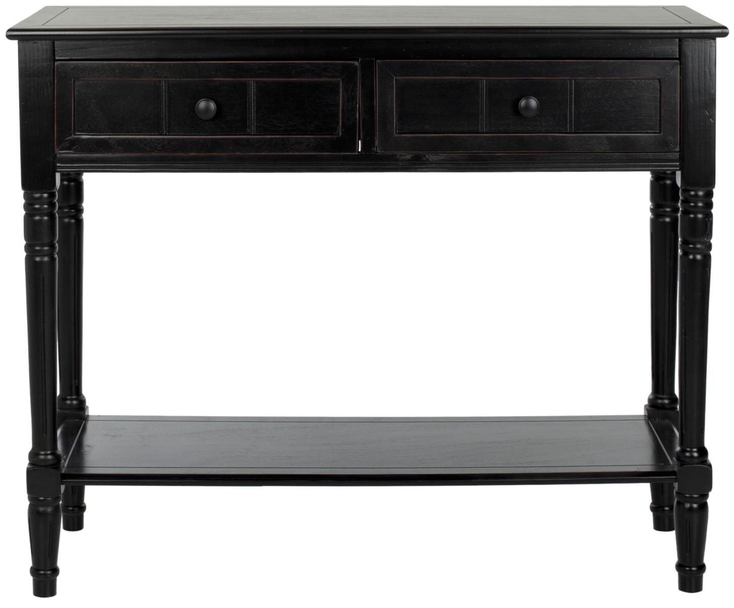 Console avec rangements en bois de pin noir délavé Console avec rangements en bois de pin noir délavé