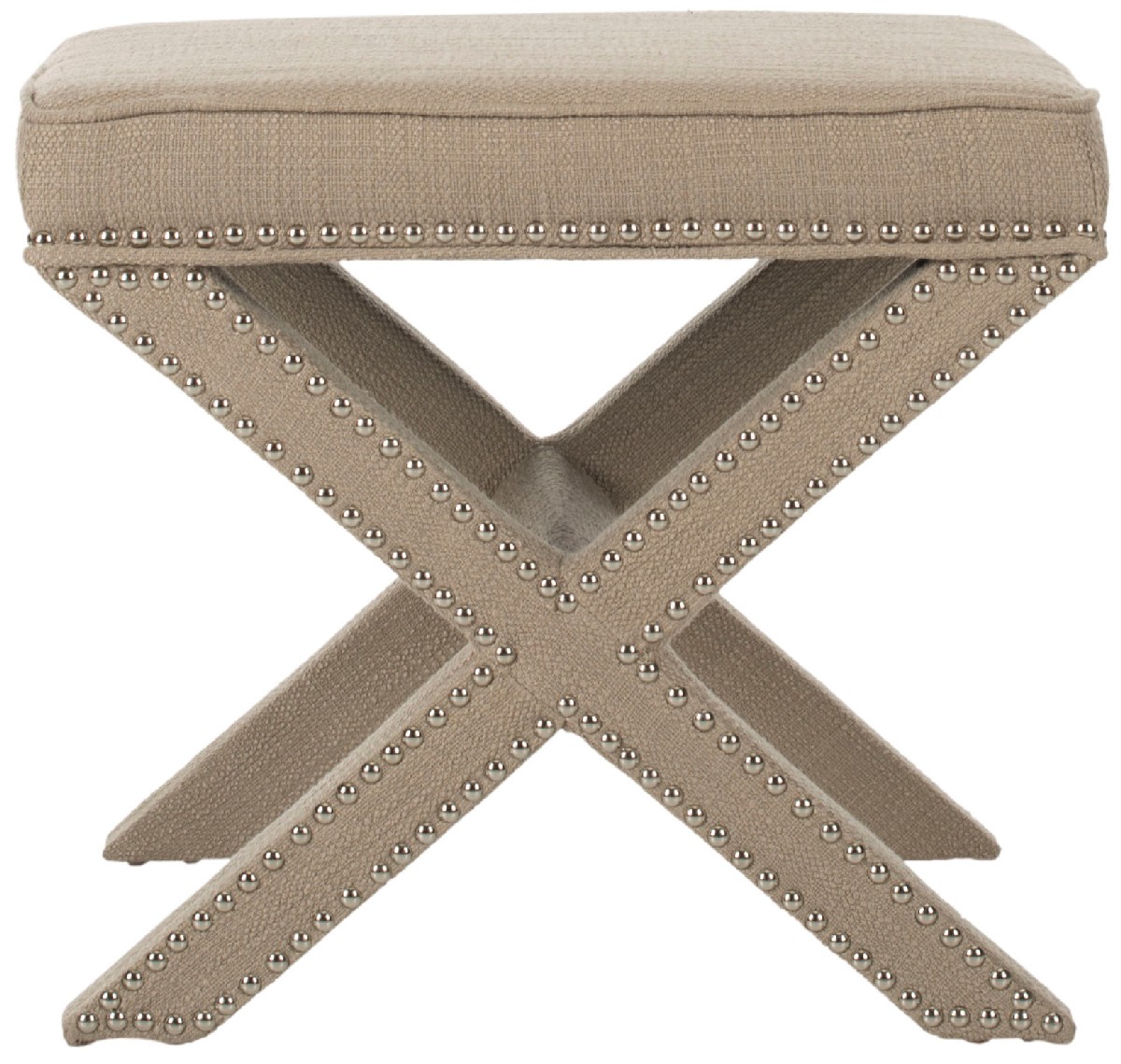Banc en bois de bouleau et tissu beige (photo) Banc en bois de bouleau et tissu beige