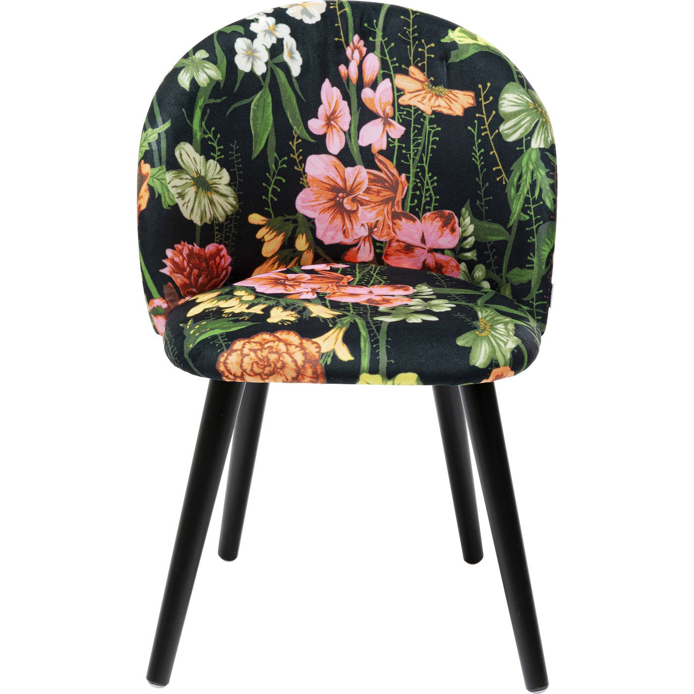 Chaise en tissu noir imprimés fleurs et pin Chaise en tissu noir imprimés fleurs et pin