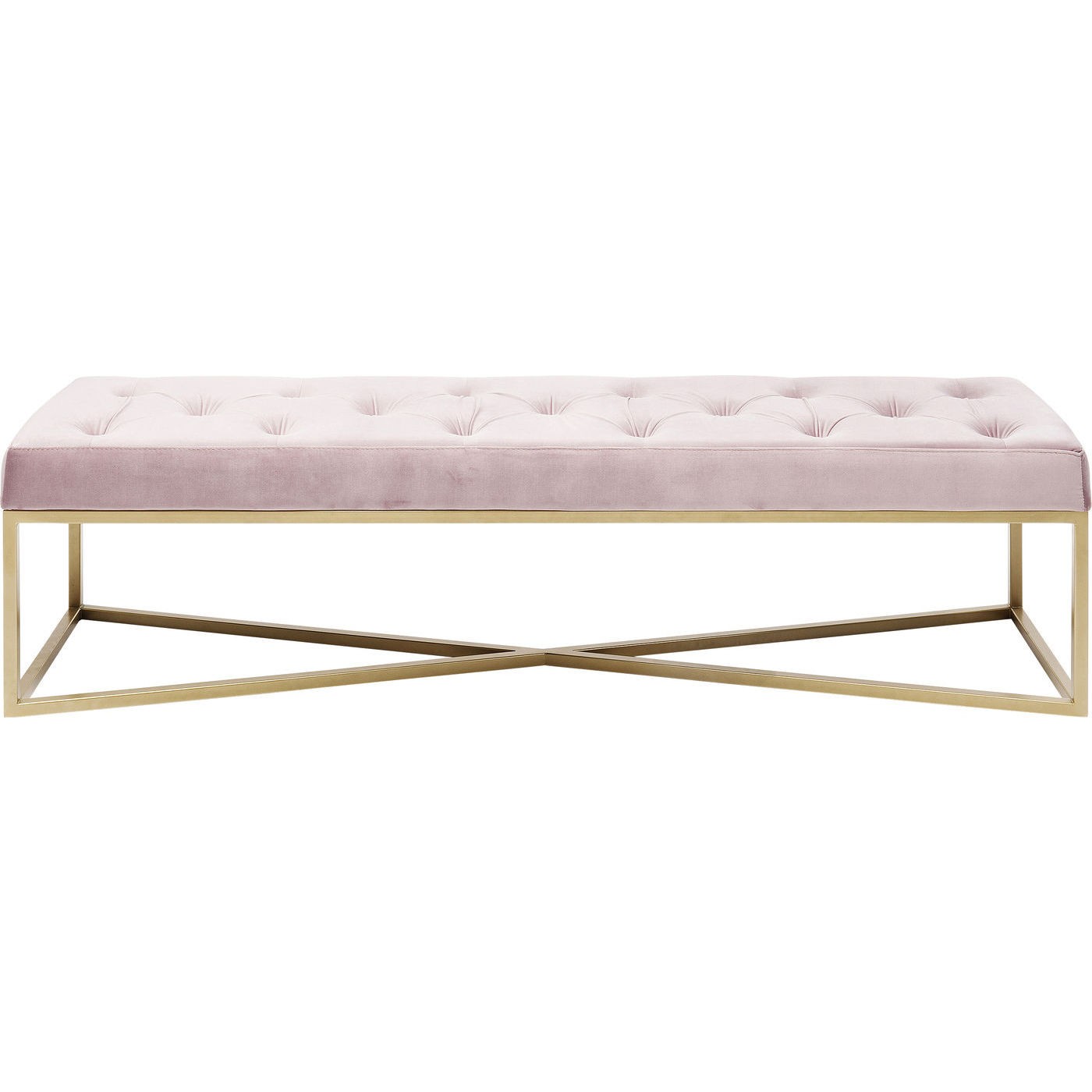 Banc 2 places velours rose et acier doré (photo) Banc 2 places velours rose et acier doré