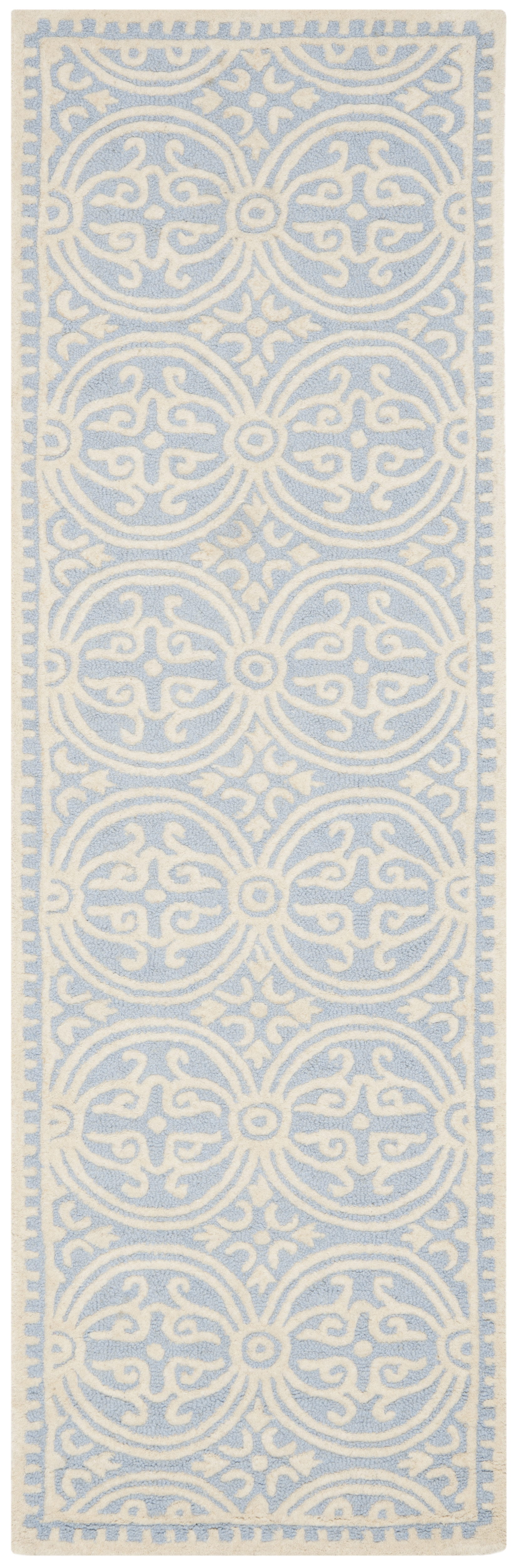 Tapis de salon interieur en bleu clair & ivoire, 76 x 244 cm
