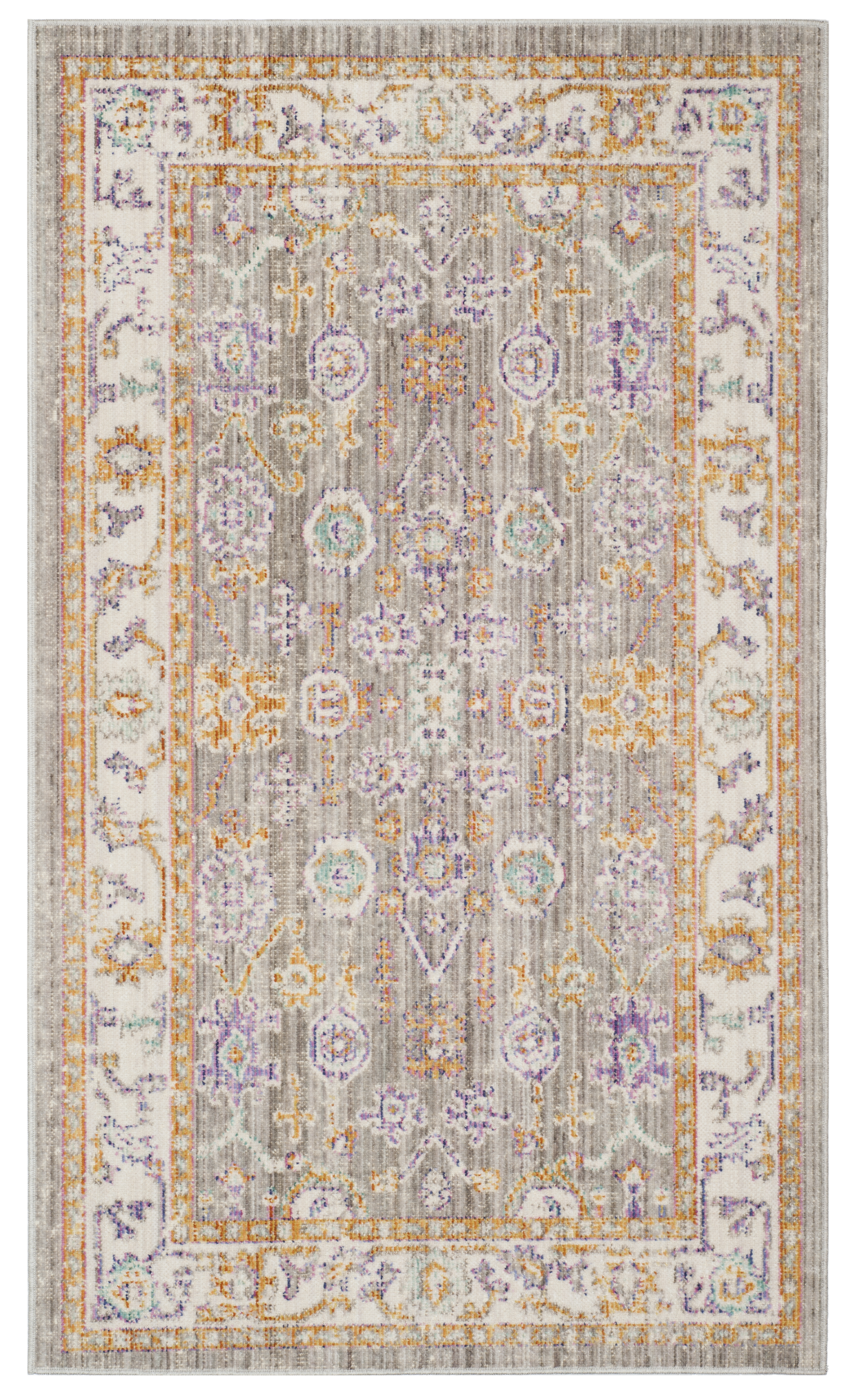 Tapis de salon d'inspiration vintage gris et crème 91x152 Tapis de salon d'inspiration vintage gris et crème 91x152