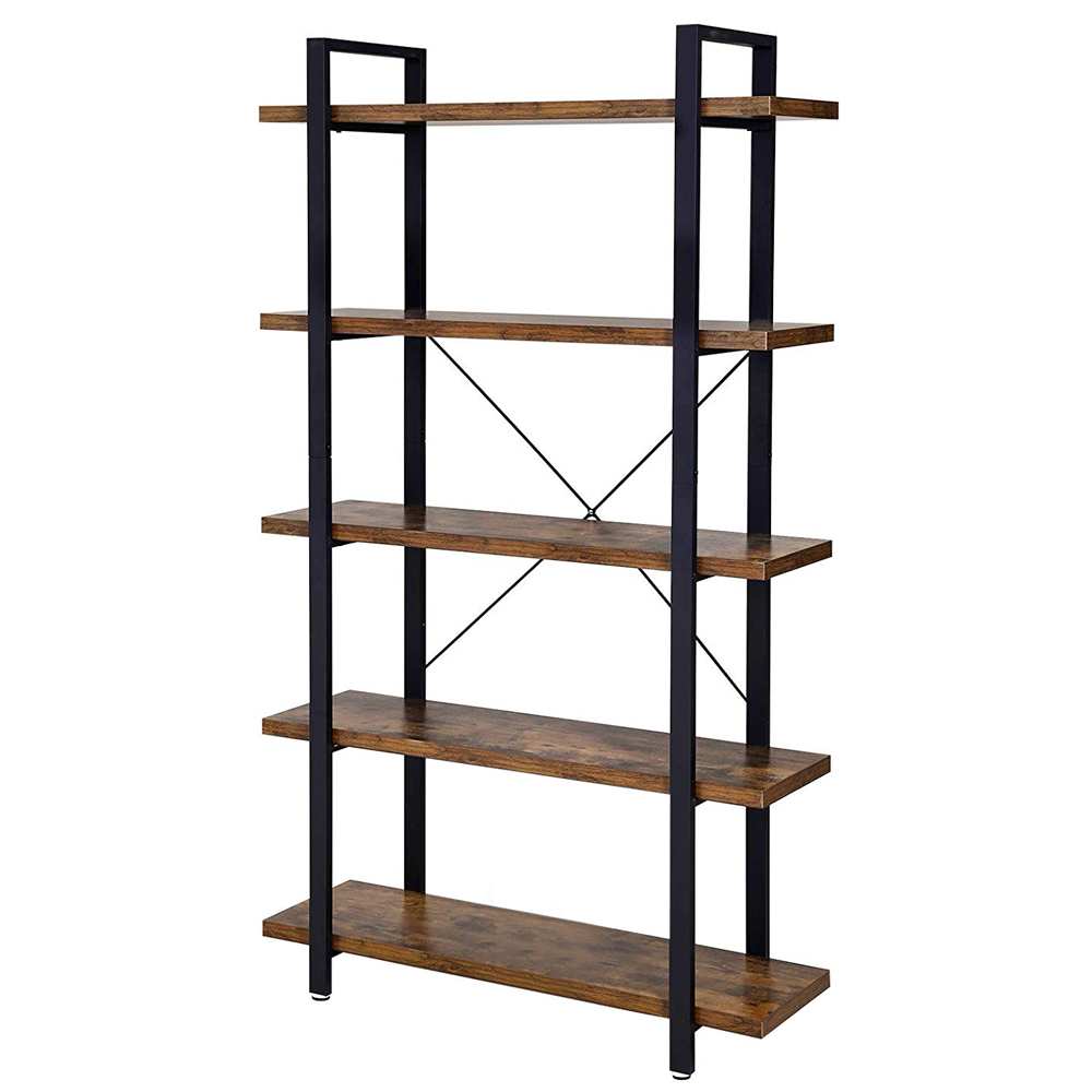 Bibliothèque 5 niveaux style industriel effet bois foncé noir (photo) Bibliothèque 5 niveaux style industriel effet bois foncé noir