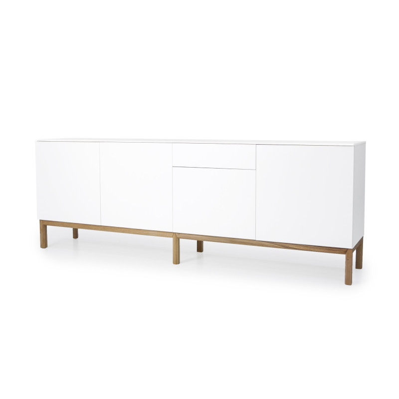 Buffet bas 4 portes style scandinave Chêne mélangé blanc