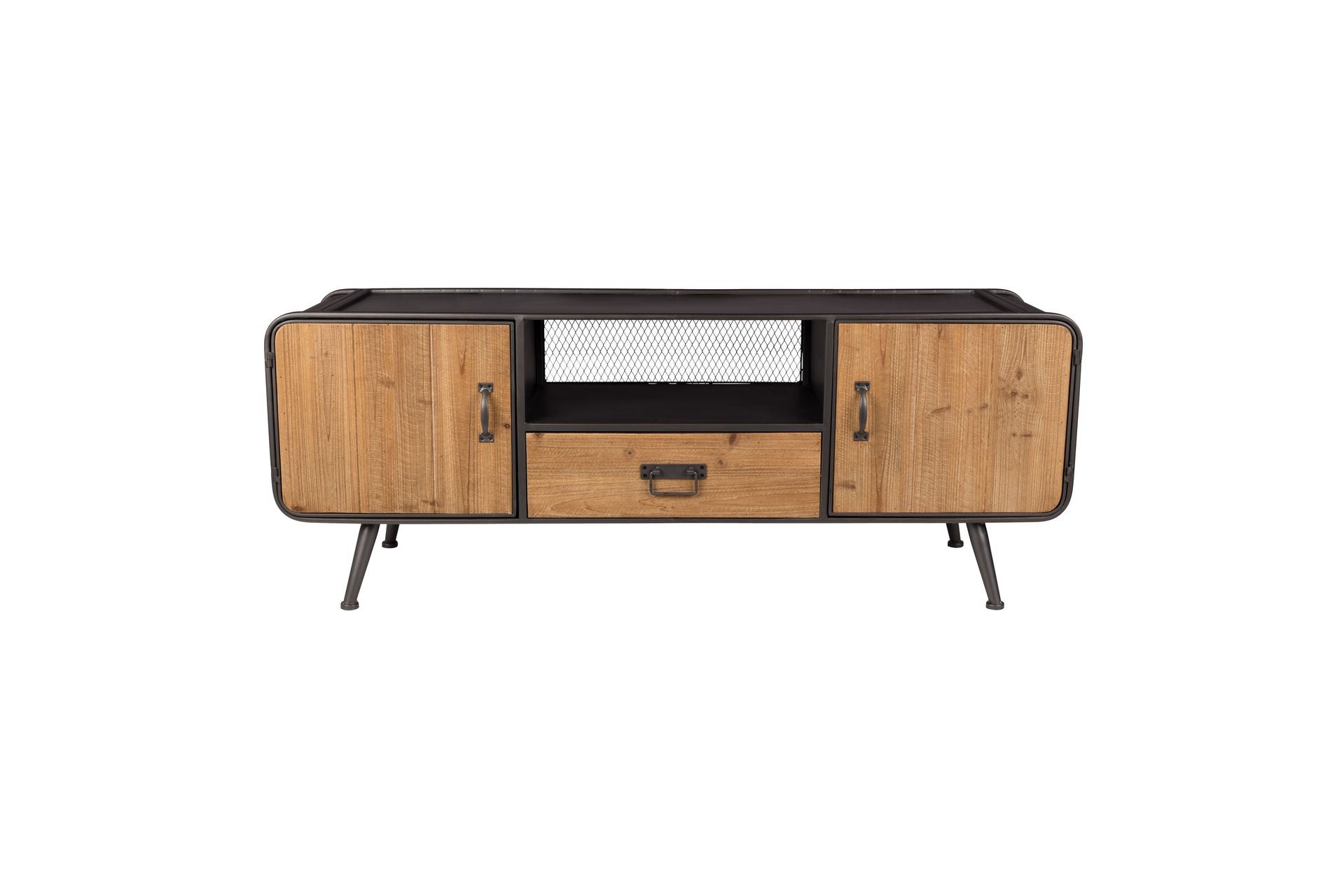 Meuble TV en bois clair et métal Meuble TV en bois clair et métal
