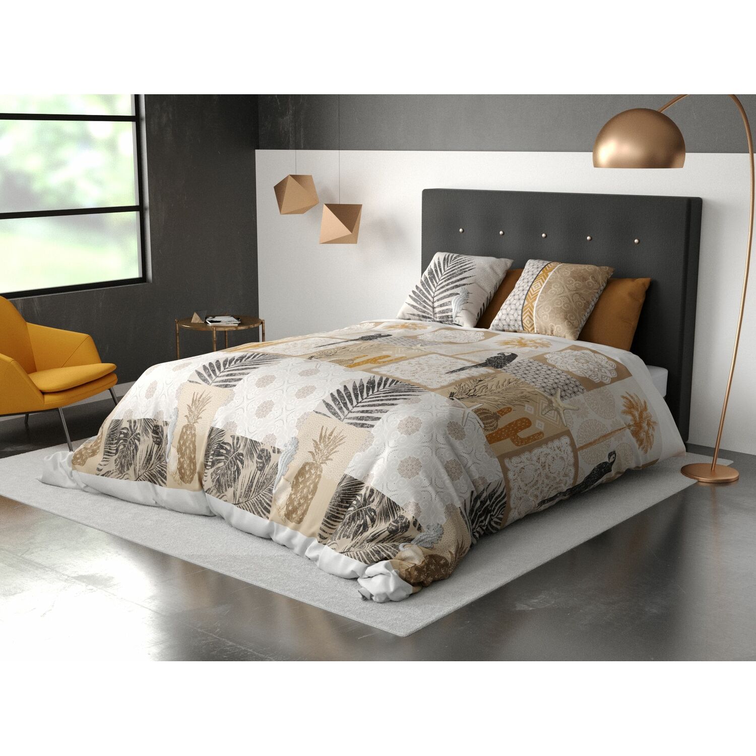 Parure de housse de couette bouton coton beige 220x240 cm (photo) Parure de housse de couette bouton coton beige 220x240 cm