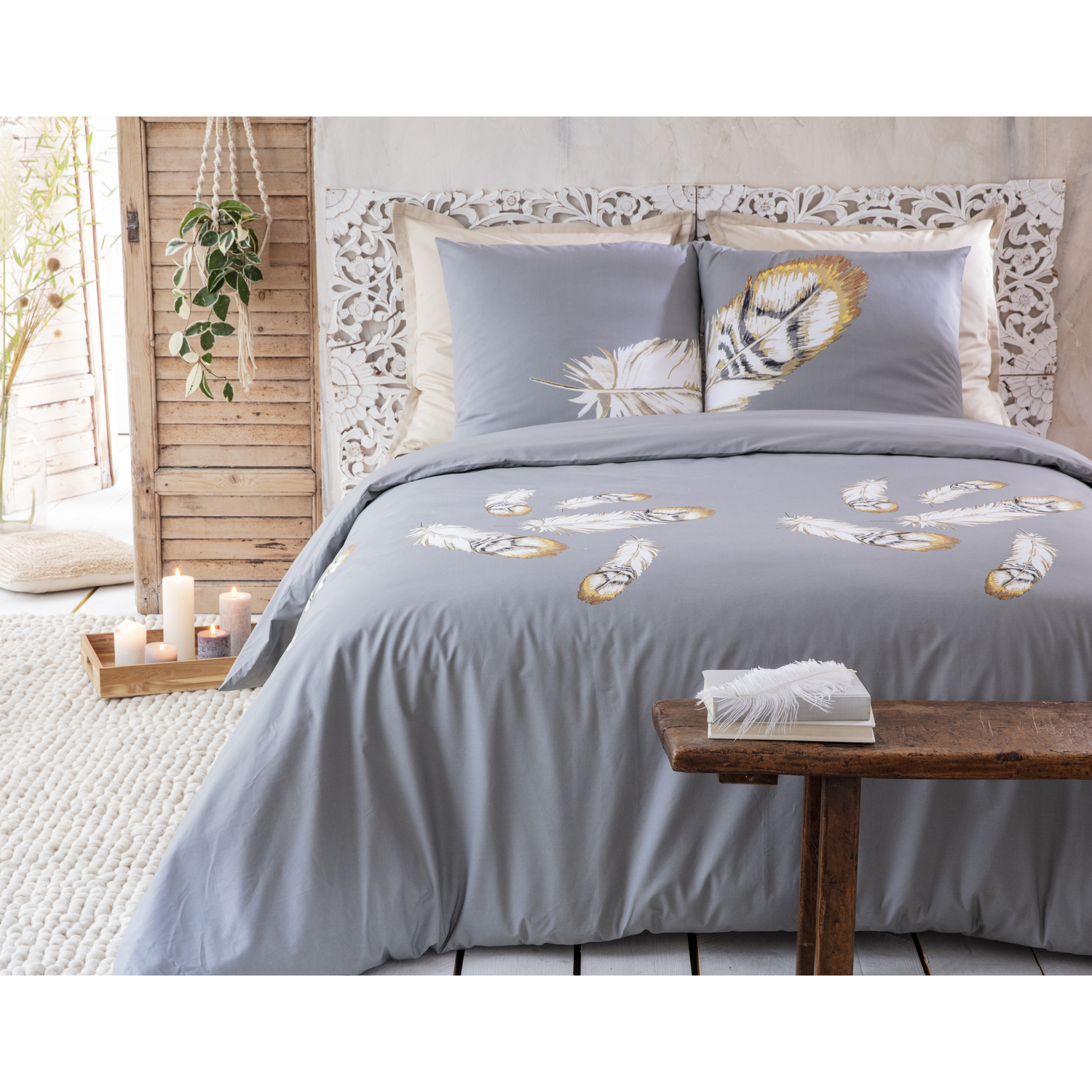 Parure de housse de couette volant 5cm coton bleu 240x260 cm Parure de housse de couette volant 5cm coton bleu 240x260 cm