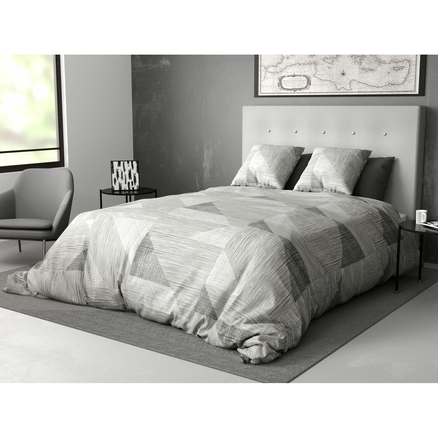 Parure de housse de couette rabat 40 cm coton gris 220x240 cm Parure de housse de couette rabat 40 cm coton gris 220x240 cm