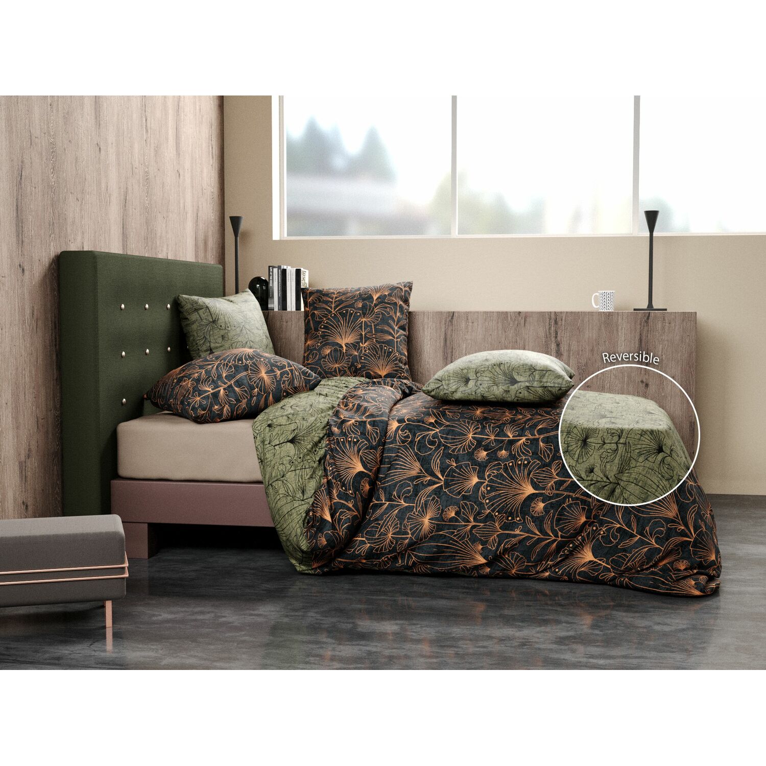Parure de housse de couette coton vert 220x240 cm