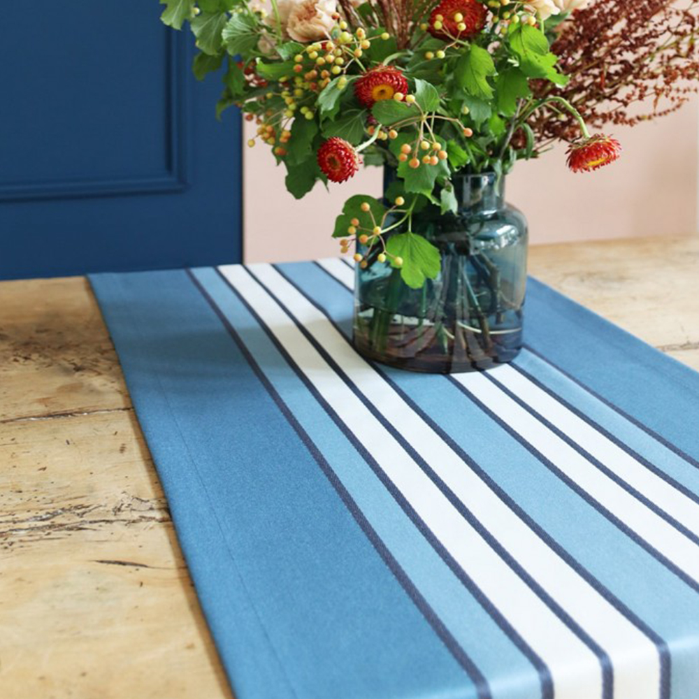 chemin de table coton bleu 50x155 cm