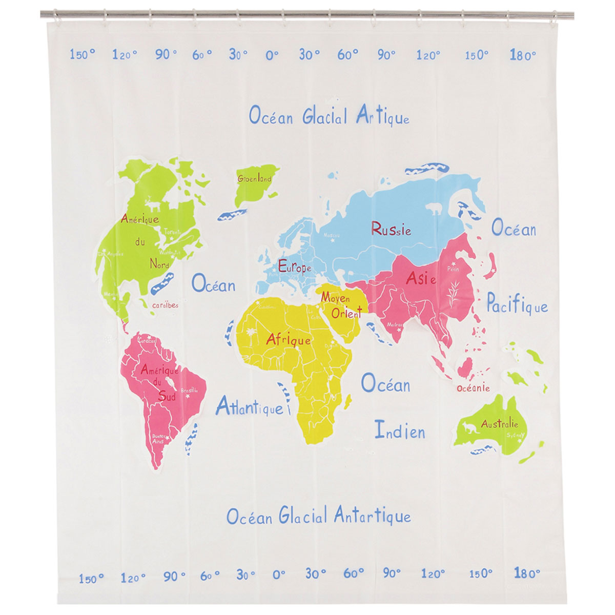 Rideau de douche mappemonde multicolore Rideau de douche mappemonde multicolore