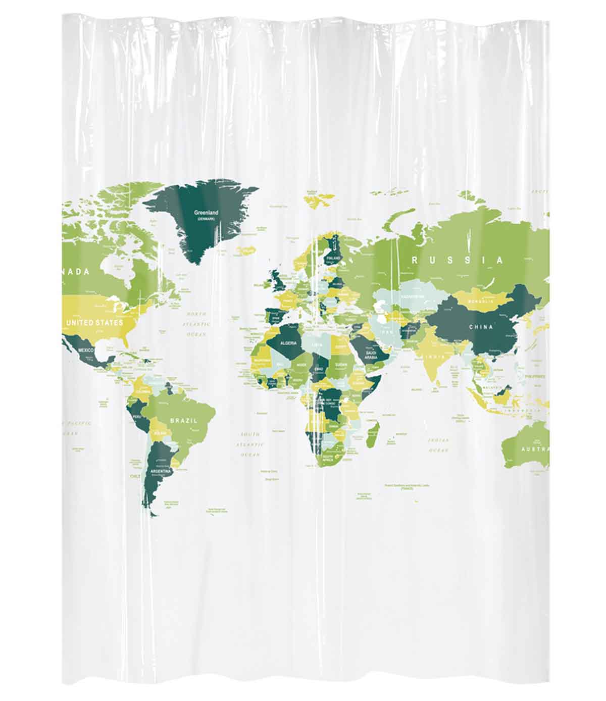 "Rideau de douche "carte du monde" plastique vert/blanc x"