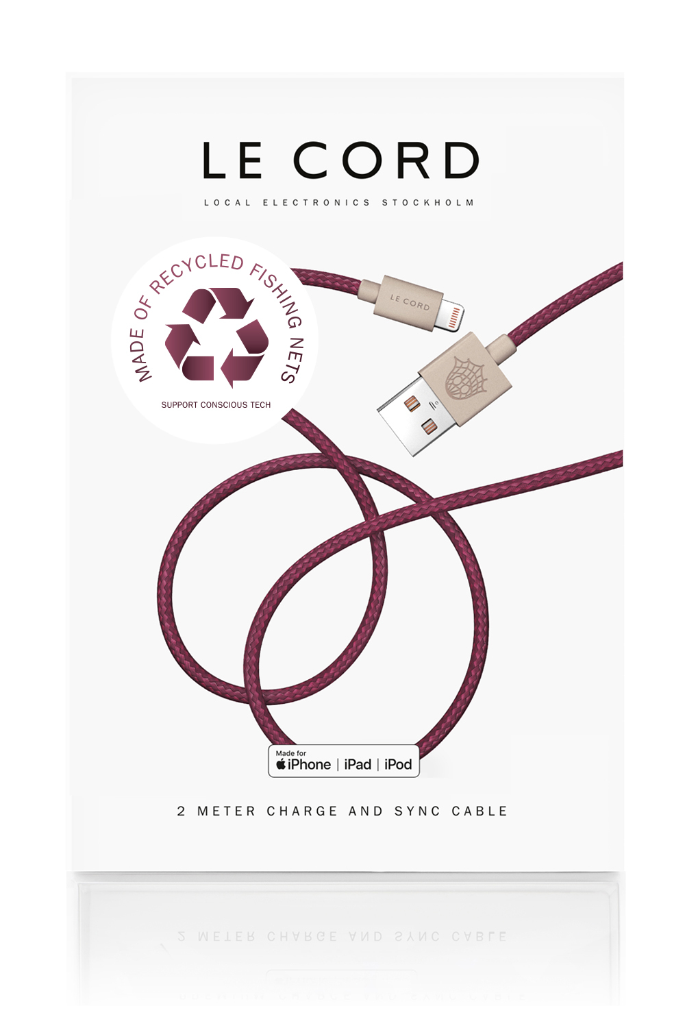 Câble certifié Apple fait de filets de pêche recyclés violet L200cm Câble certifié Apple fait de filets de pêche recyclés violet L200cm