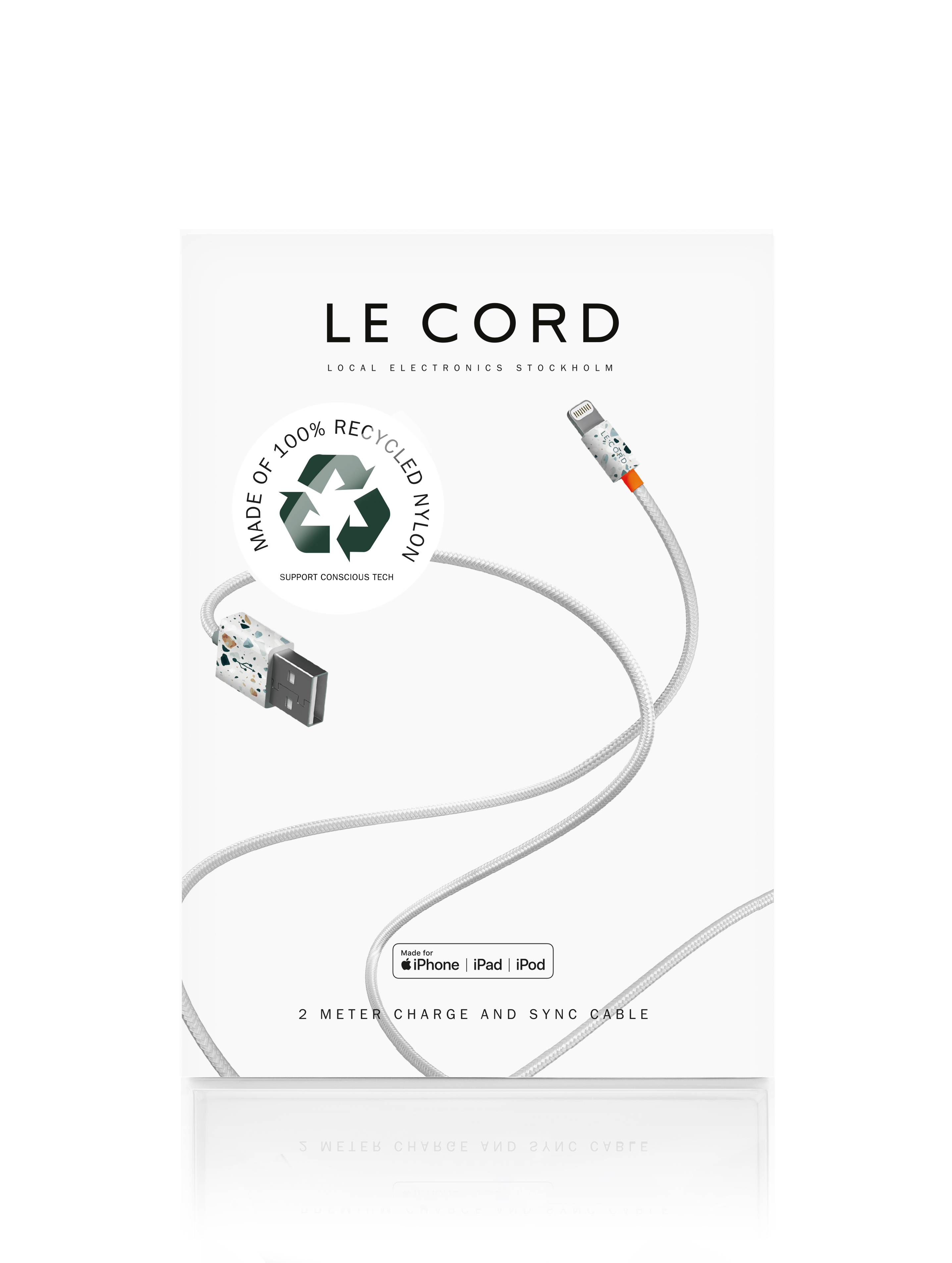 Câble certifié Apple fait de filets de pêche recyclés coloré L200cm Câble certifié Apple fait de filets de pêche recyclés coloré L200cm