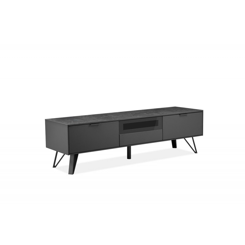 Meuble tv gris anthracite bois, céramique et pied métal (photo) Meuble tv gris anthracite bois, céramique et pied métal
