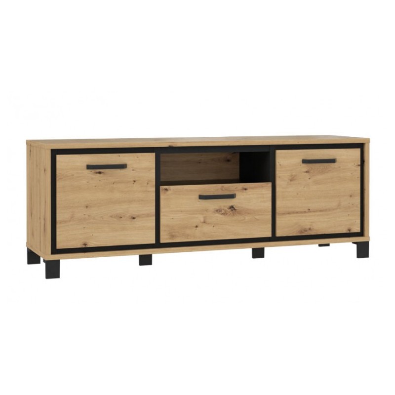 Meuble tv 2 portes beige et noir (photo) Meuble tv 2 portes beige et noir