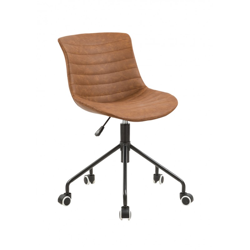 Chaise de bureau à roulettes en simili marron (photo) Chaise de bureau à roulettes en simili marron