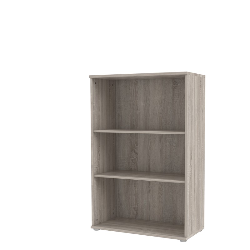 Bibliothèque 2 tablettes 3 niches décor chêne hauteur 85 cm (photo) Bibliothèque 2 tablettes 3 niches décor chêne hauteur 85 cm