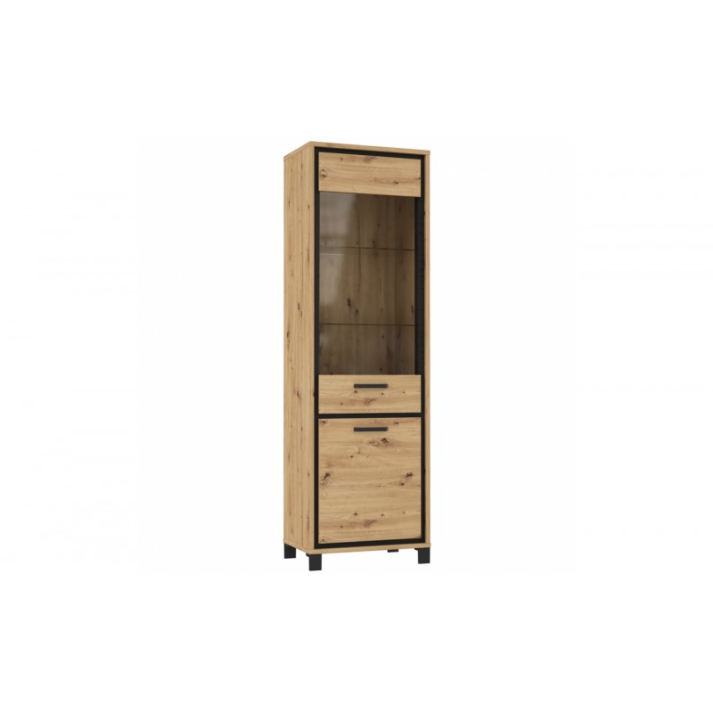 Colonne vitrine 2 portes beige et noir (photo) Colonne vitrine 2 portes beige et noir