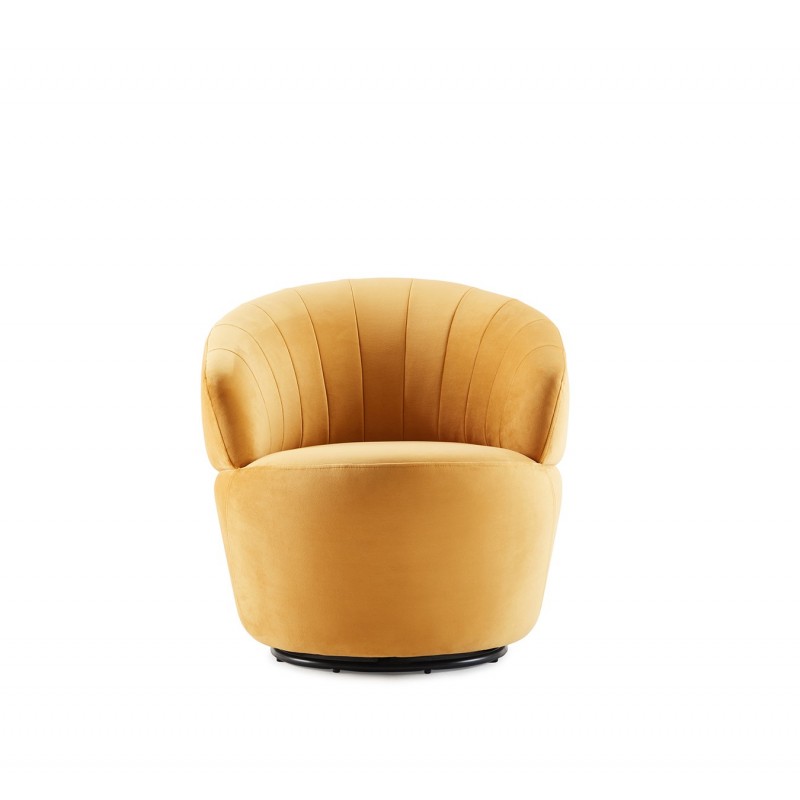 Fauteuil en tissu velours jaune pivotant (photo) Fauteuil en tissu velours jaune pivotant