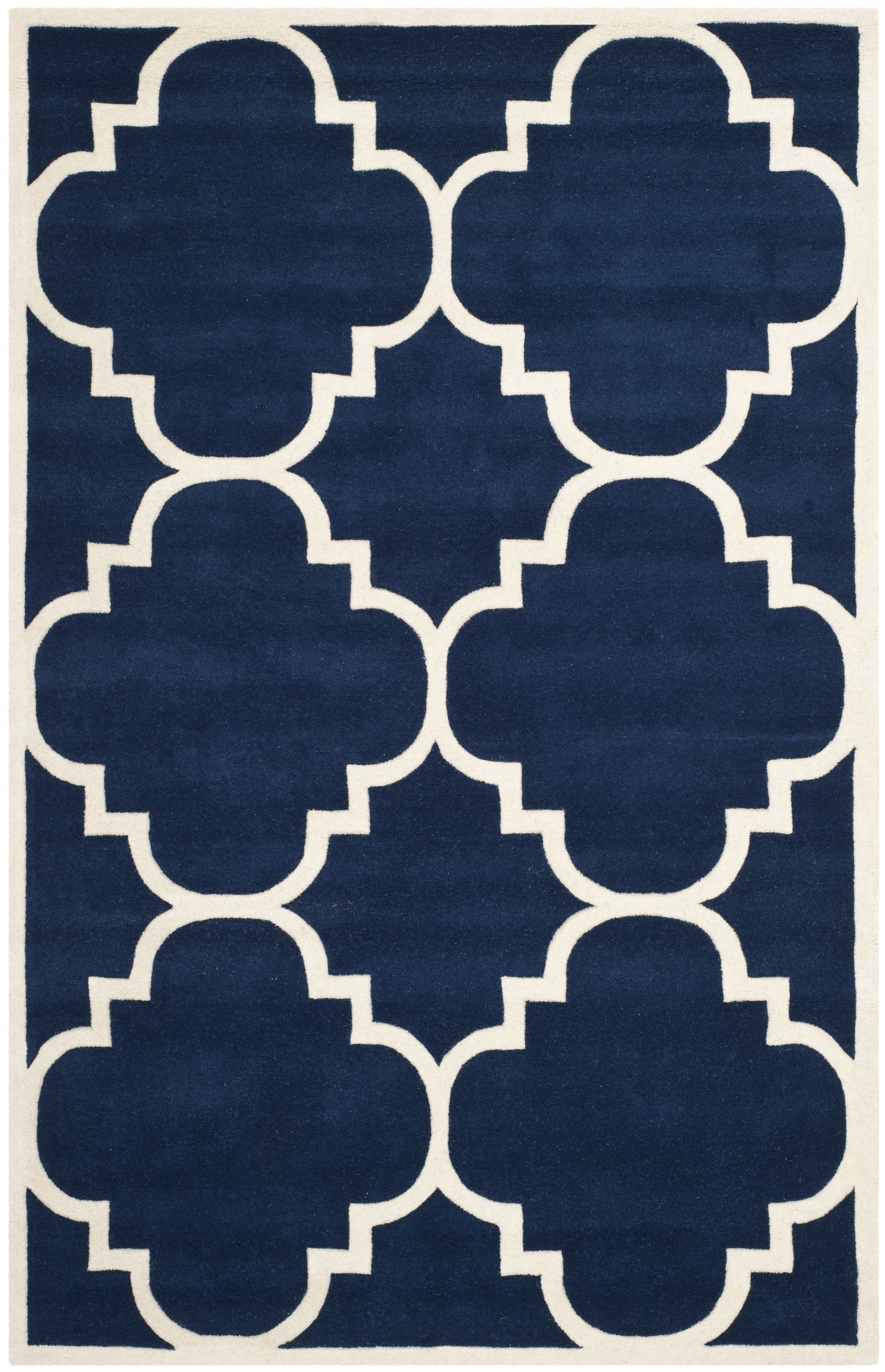 Tapis de salon interieur en bleu fonce & ivoire, 152 x 244 cm