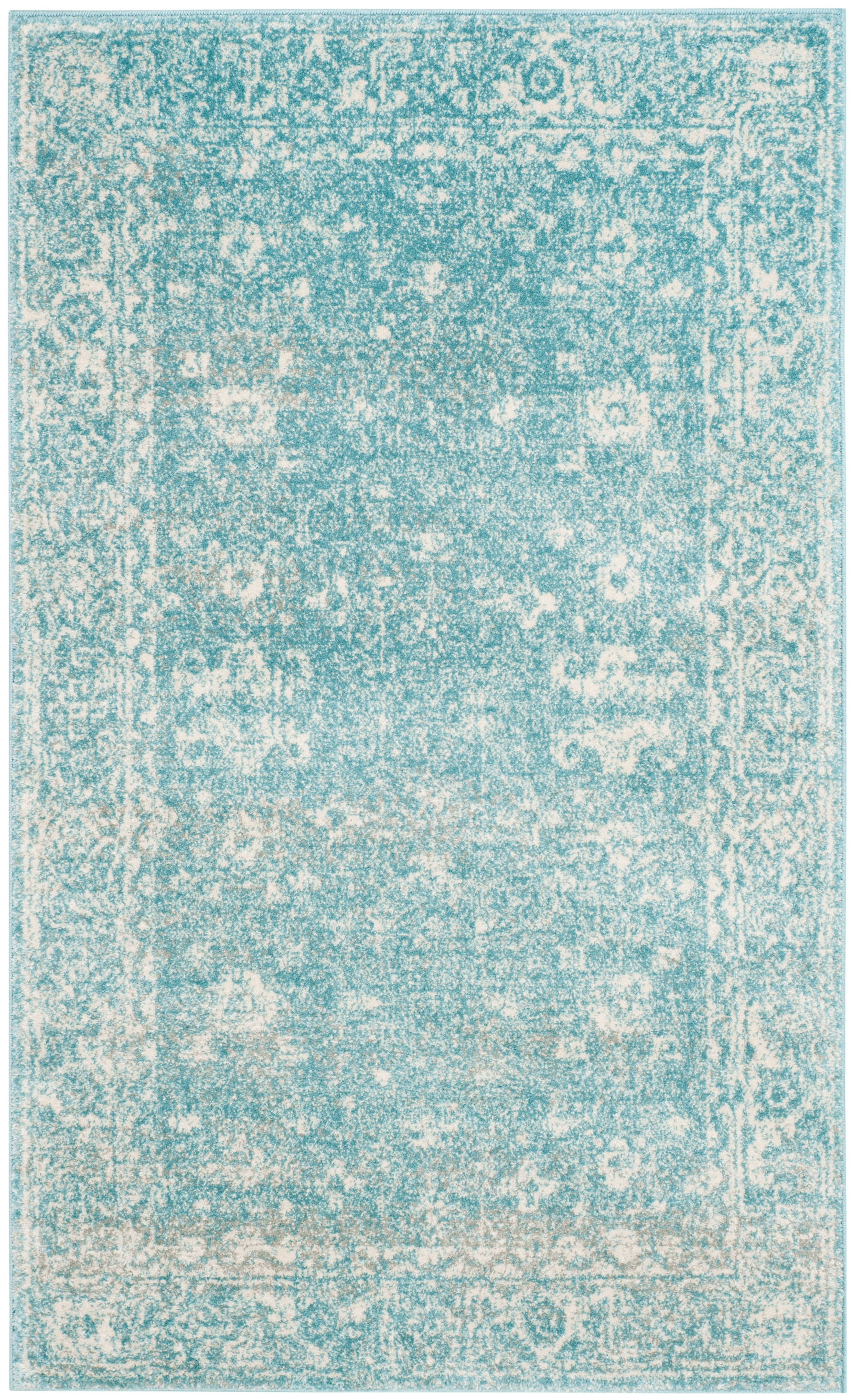 Tapis de salon d'inspiration vintage bleu clair et ivoire 120x180 Tapis de salon d'inspiration vintage bleu clair et ivoire 120x180
