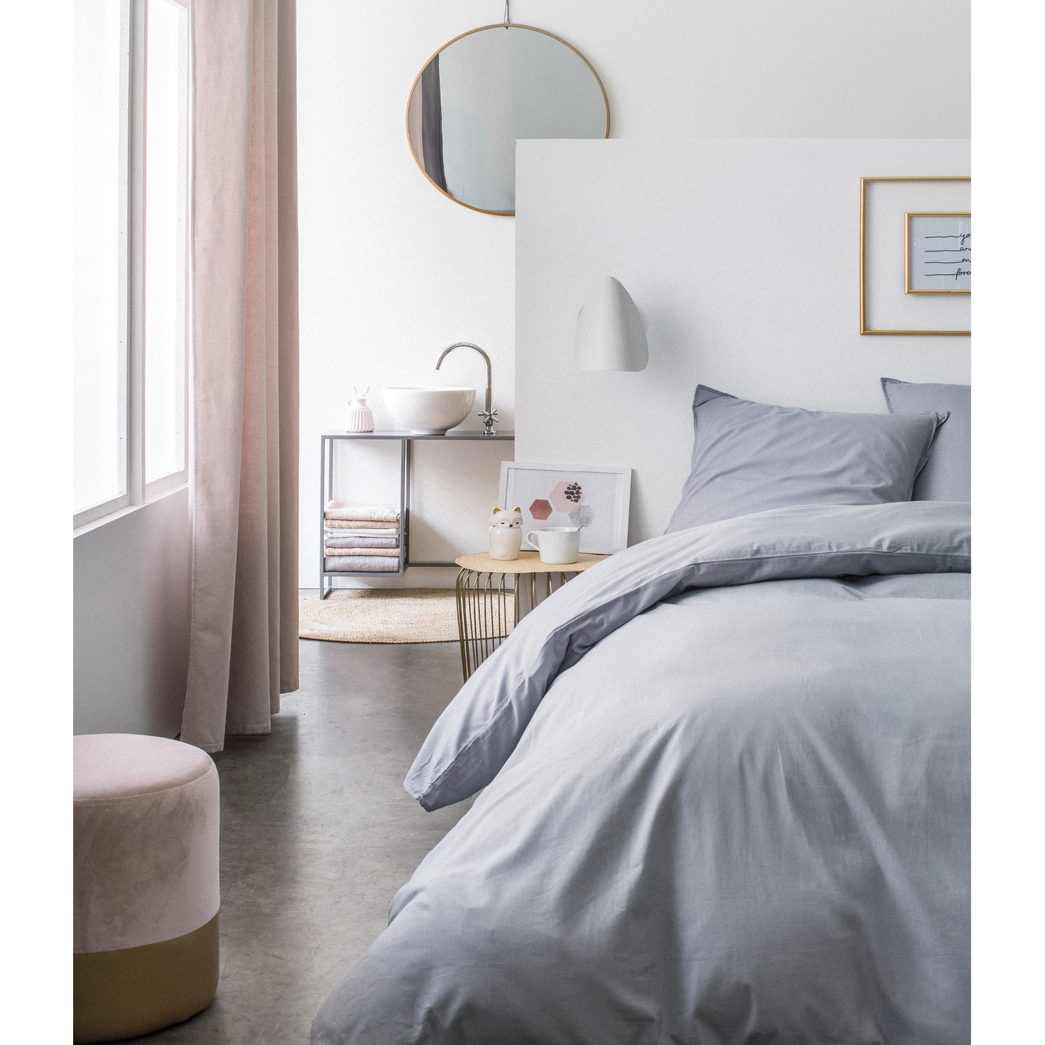 Parure de housse de couette coton gris 220x240 cm