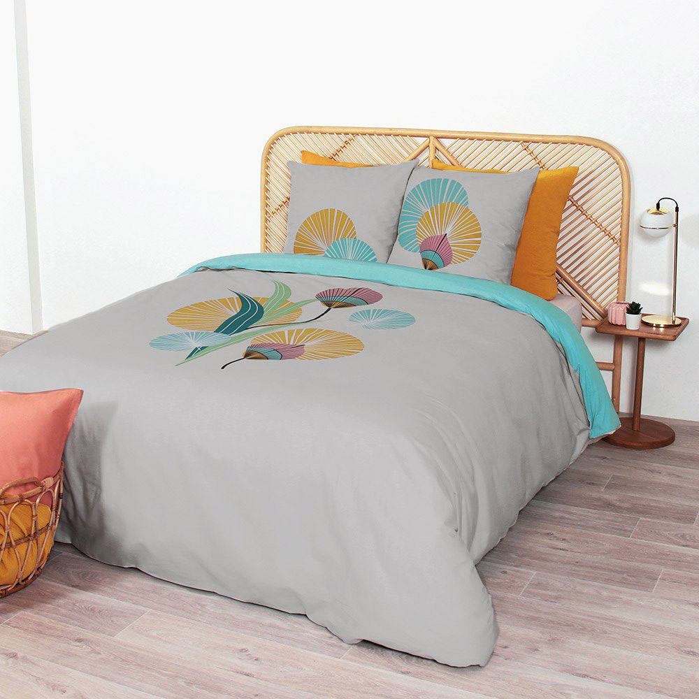 Parure de housse de couette coton bleu 220x240 cm