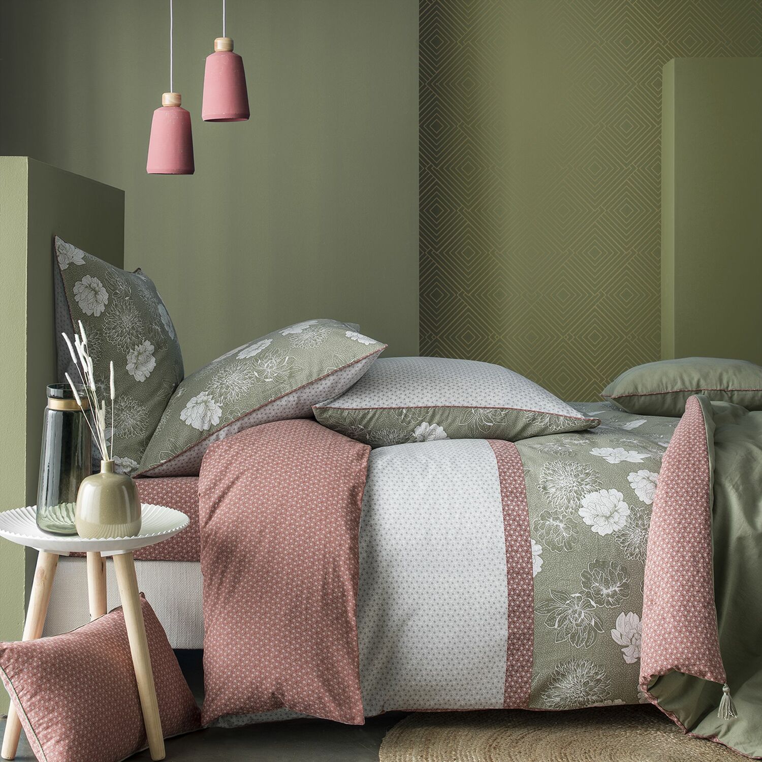 Parure de housse de couette bouton, bouton coton vert 240x260 cm (photo) Parure de housse de couette bouton, bouton coton vert 240x260 cm