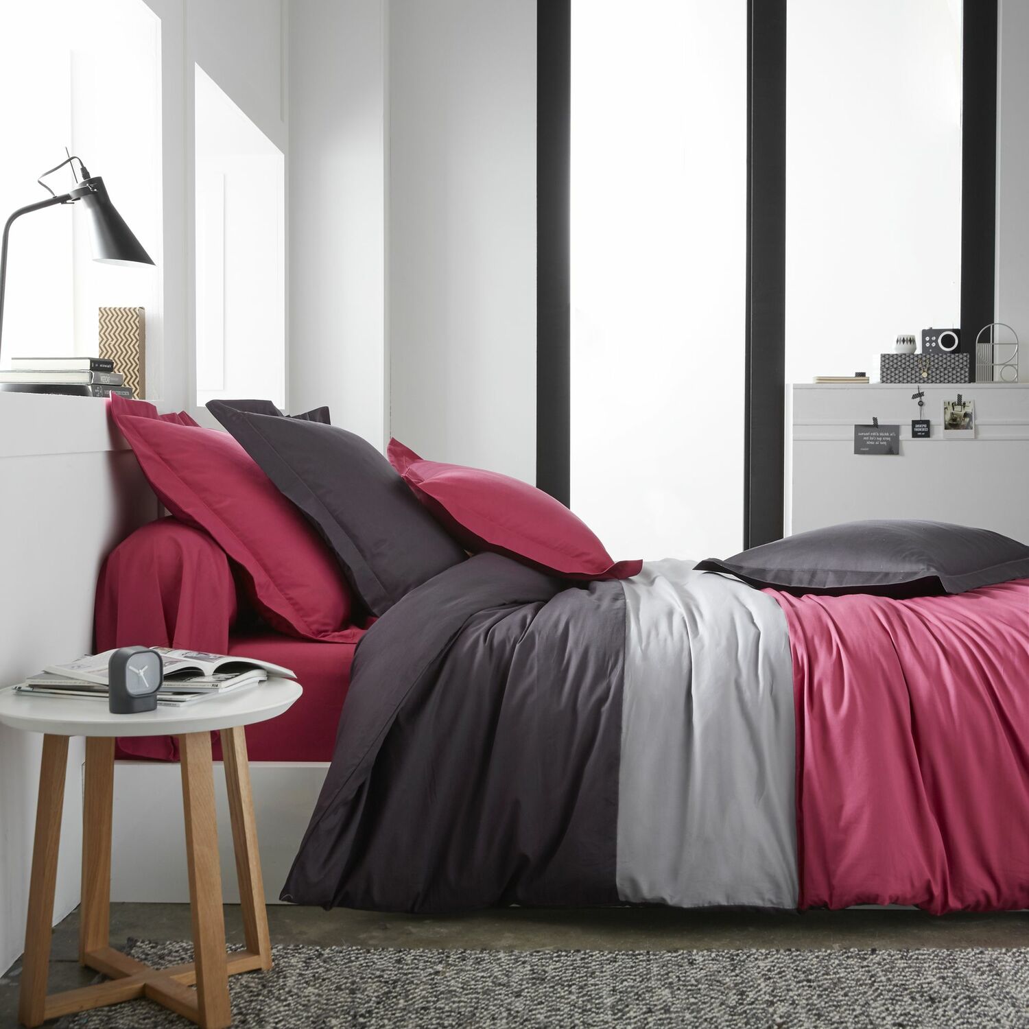 Parure de housse de couette coton gris 200x200 cm