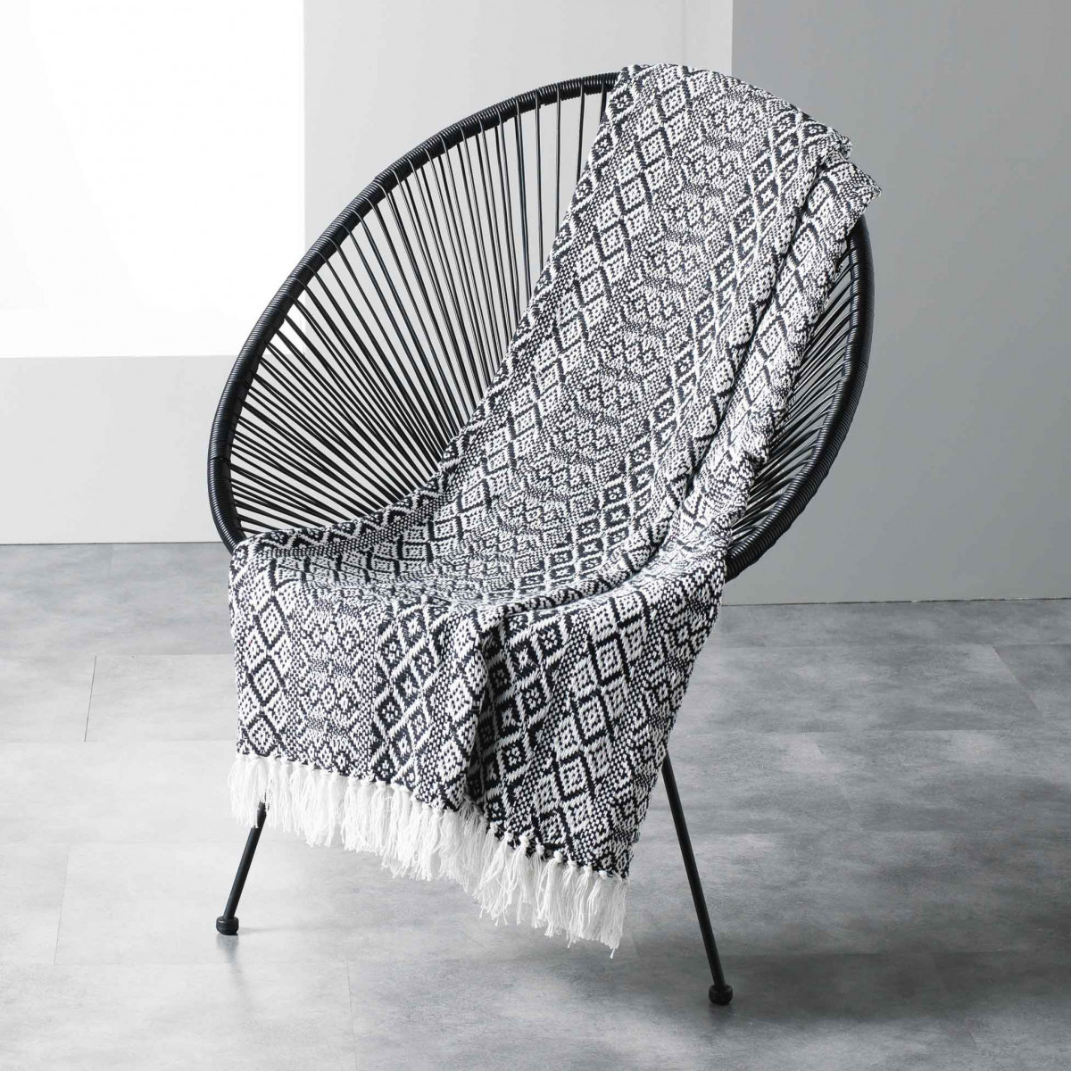 Plaid à franges coton tissé scenarel 125x150 cm Plaid à franges coton tissé scenarel 125x150 cm