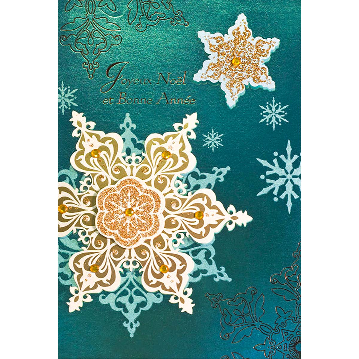 Carte de voeux joyeuses fêtes flocons en or (photo) Carte de voeux joyeuses fêtes flocons en or