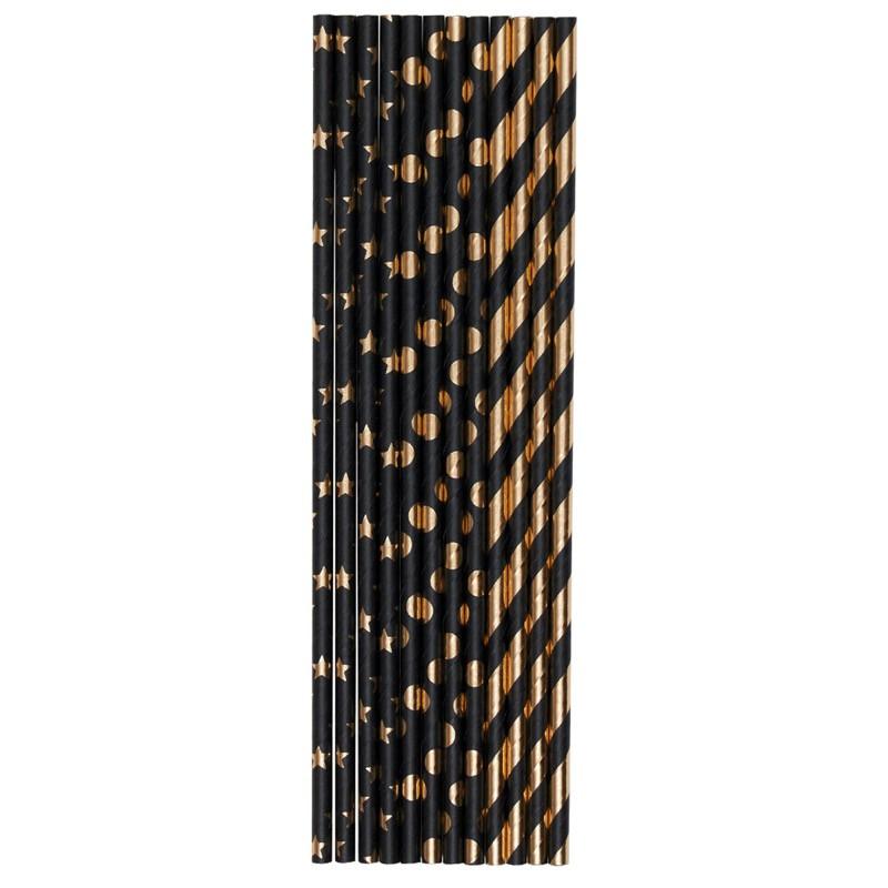 24 pailles noires et dorées 24 pailles noires et dorées