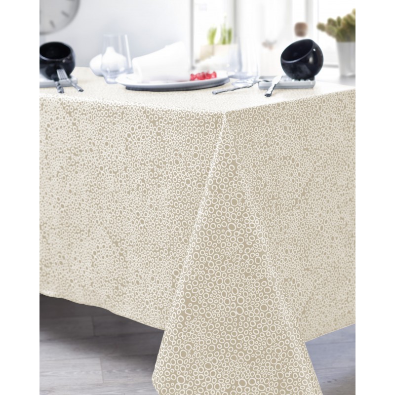 Nappe en coton enduit PVC crème ronde 160 cm (photo) Nappe en coton enduit PVC crème ronde 160 cm