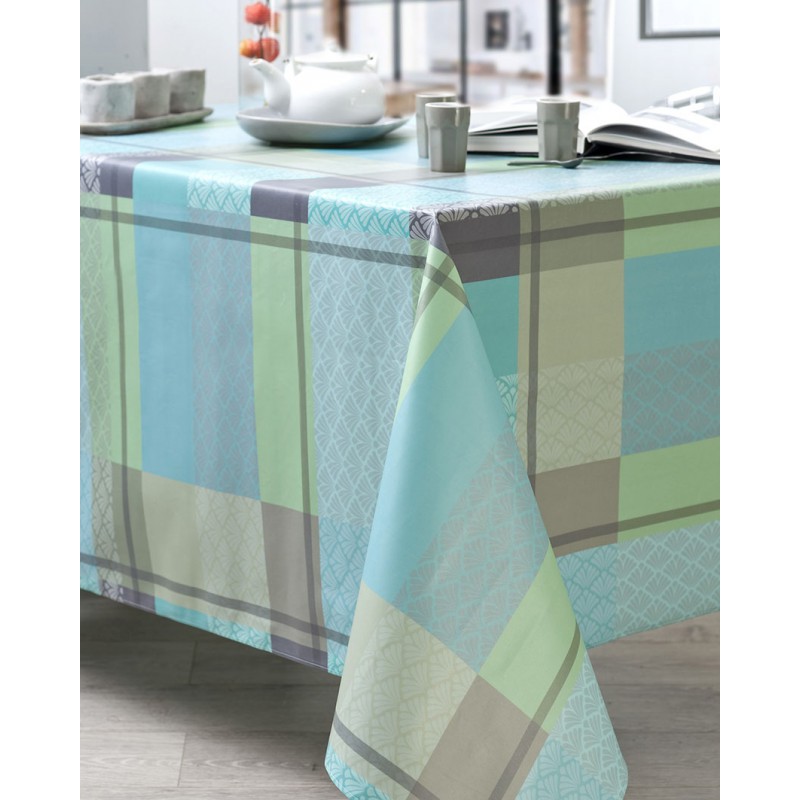 Nappe en coton enduit PVC azur ronde 160 cm Nappe en coton enduit PVC azur ronde 160 cm