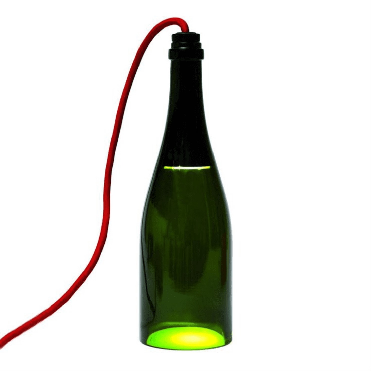 Lampe LED bouteille murale ou posée verre vert