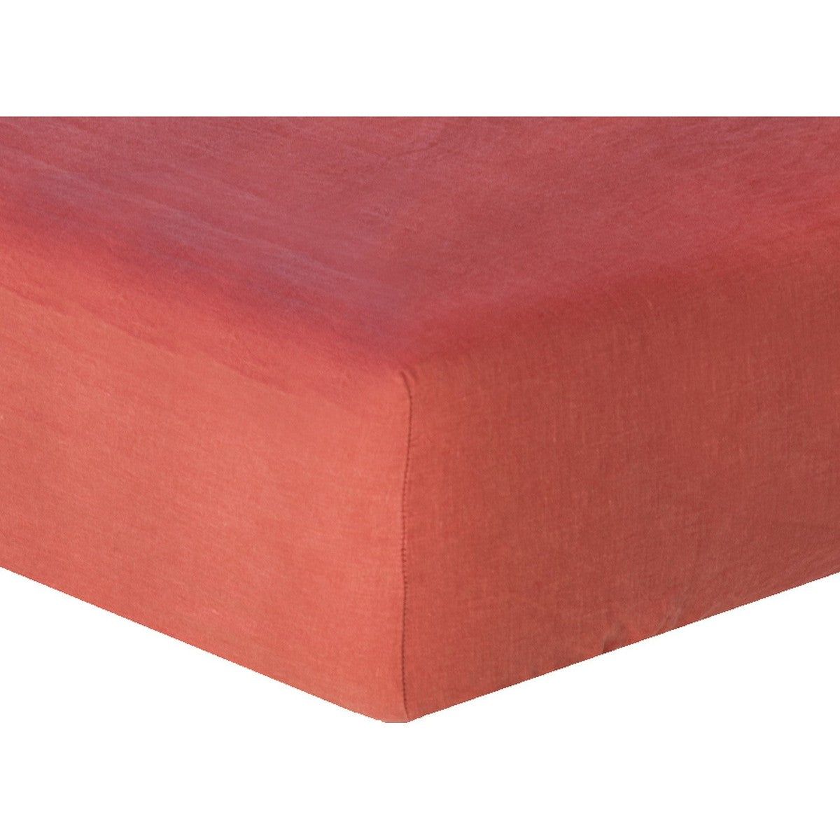 Drap housse lin lavé terracotta 160x200x30