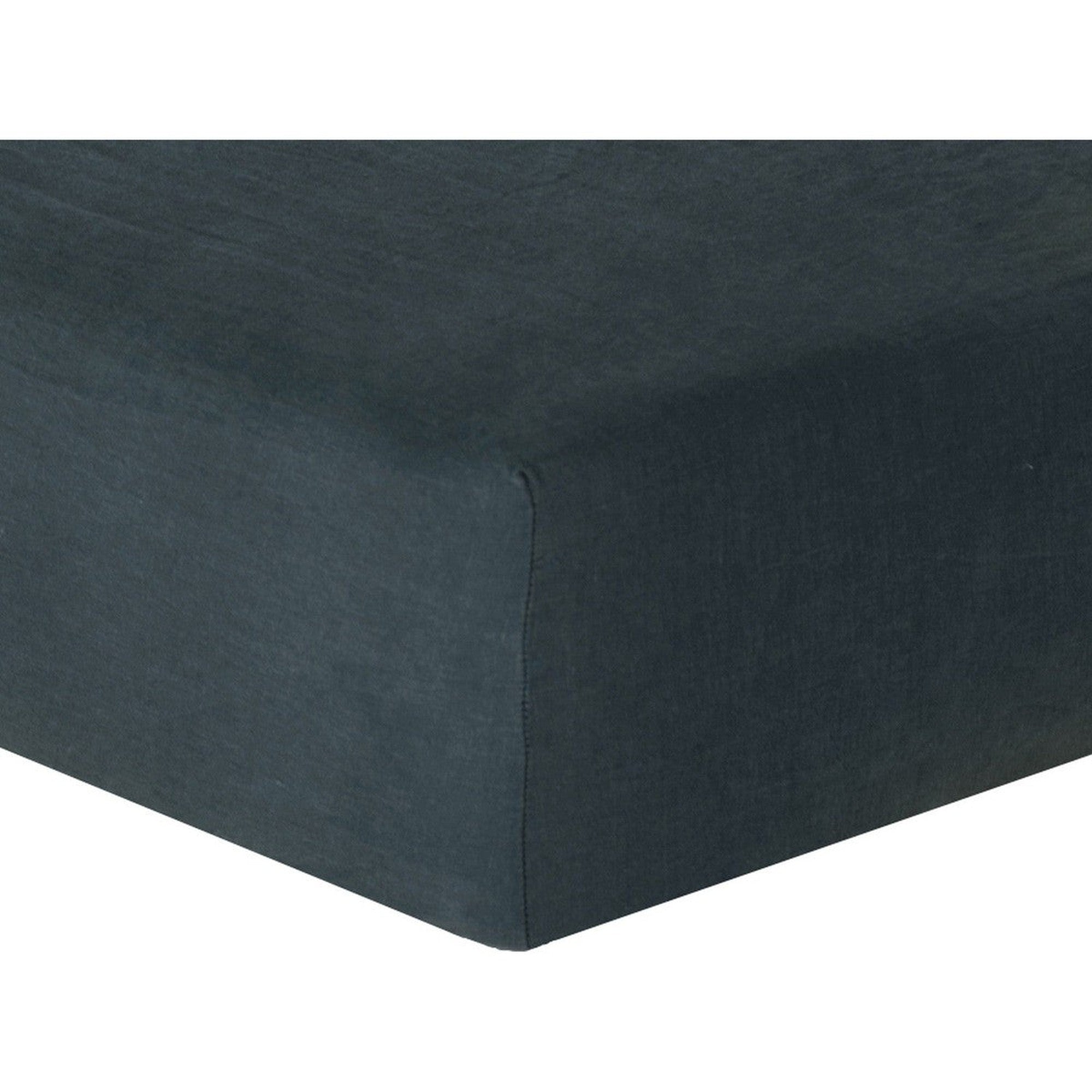 Drap housse lin lavé bleu de prusse 140x190x30