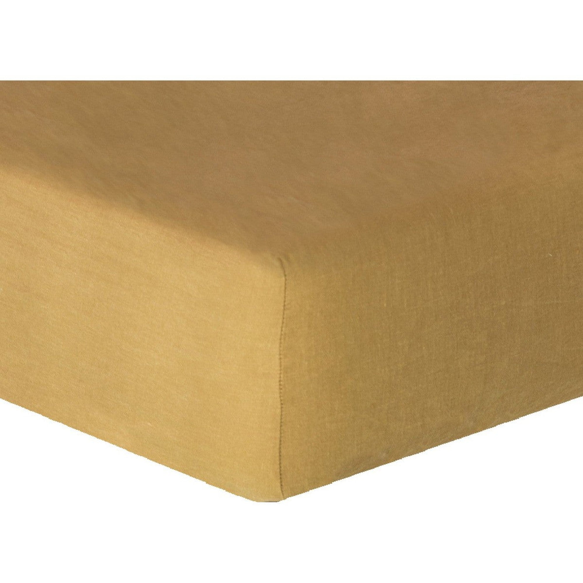 Drap housse en lin lavé 140x190x30 Jaune safran Drap housse en lin lavé 140x190x30 Jaune safran