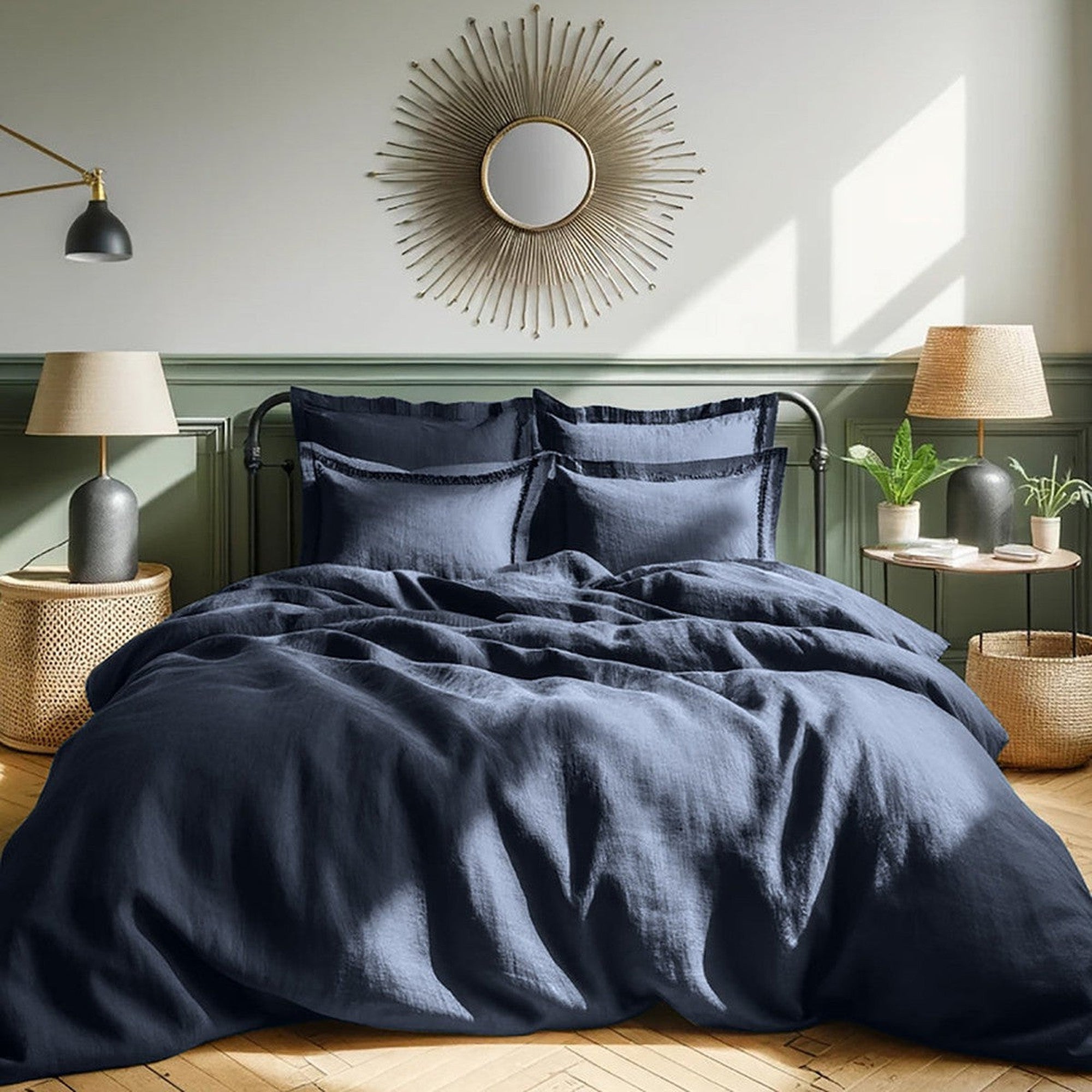 Housse de couette en lin lavé 260x240 Bleu nuit Housse de couette en lin lavé 260x240 Bleu nuit