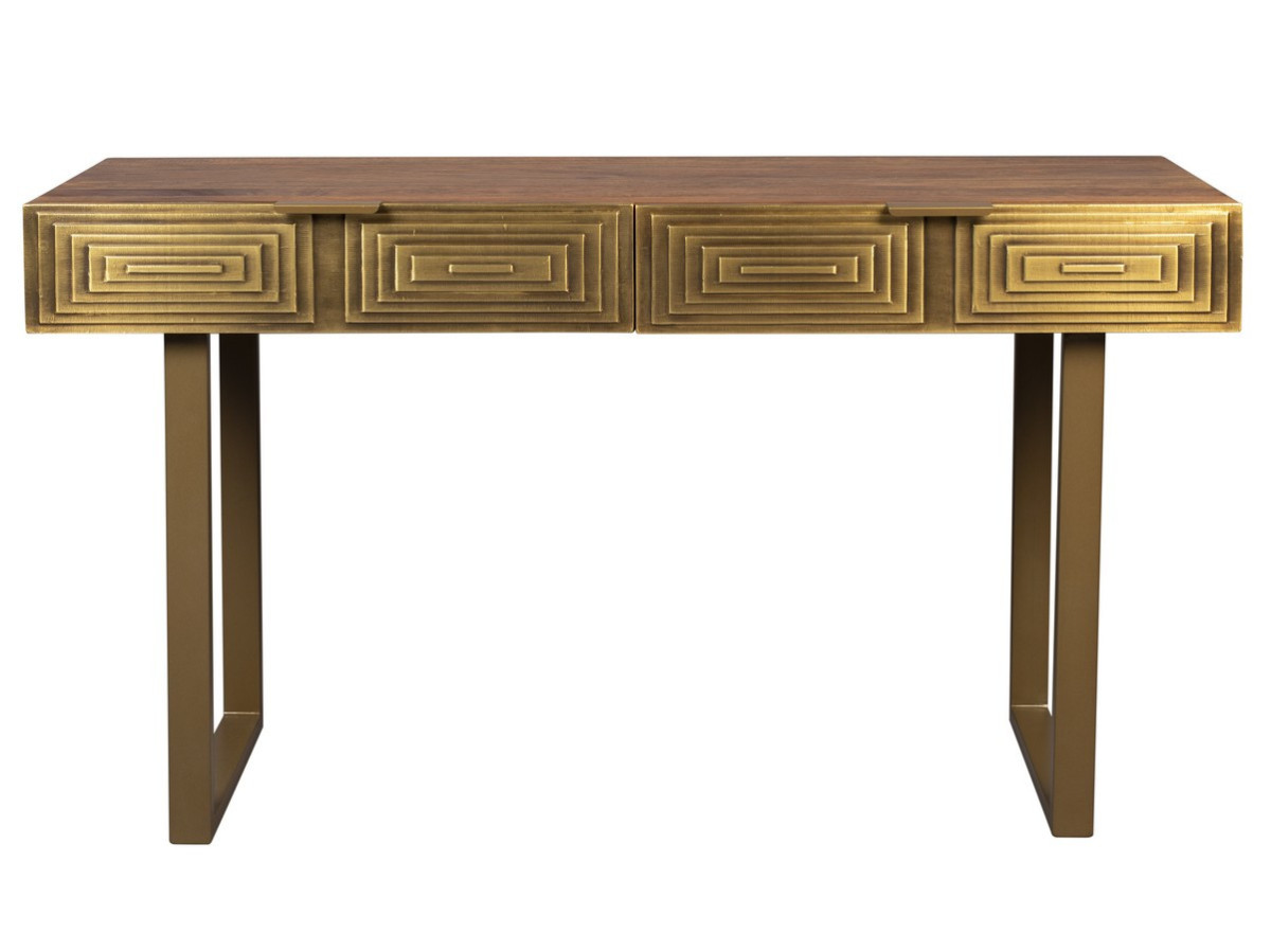 Console 2 tiroirs en bois – Doré