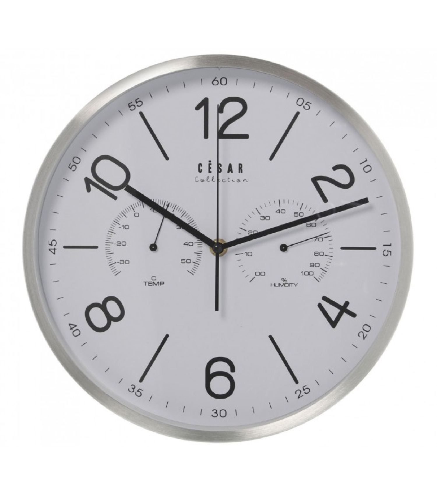 Horloge murale métal brossé thermomètre et hygromètre D30 (photo) Horloge murale métal brossé thermomètre et hygromètre D30