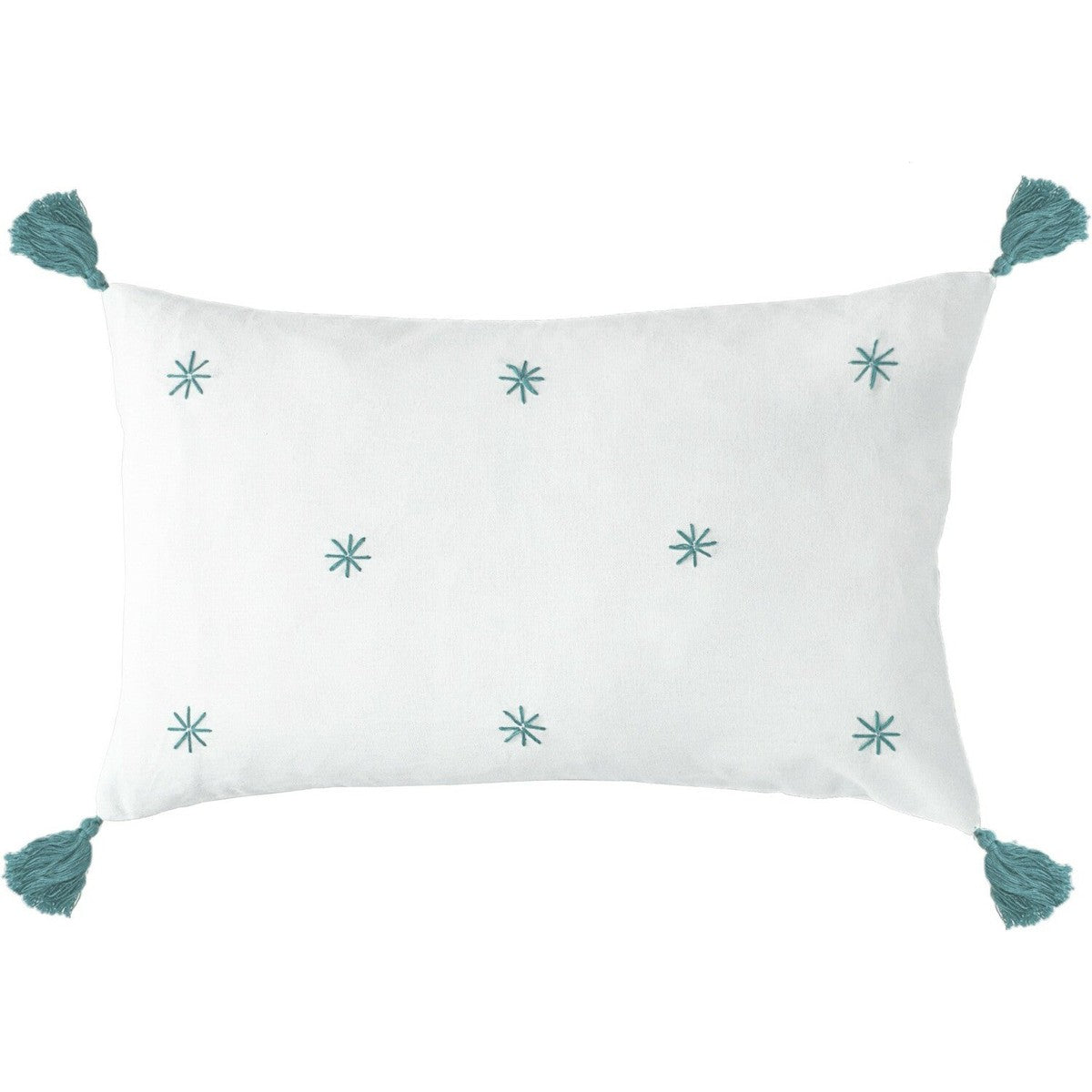 Housse de coussin en coton brodé 50x30 Blanc et bleu aqua Housse de coussin en coton brodé 50x30 Blanc et bleu aqua
