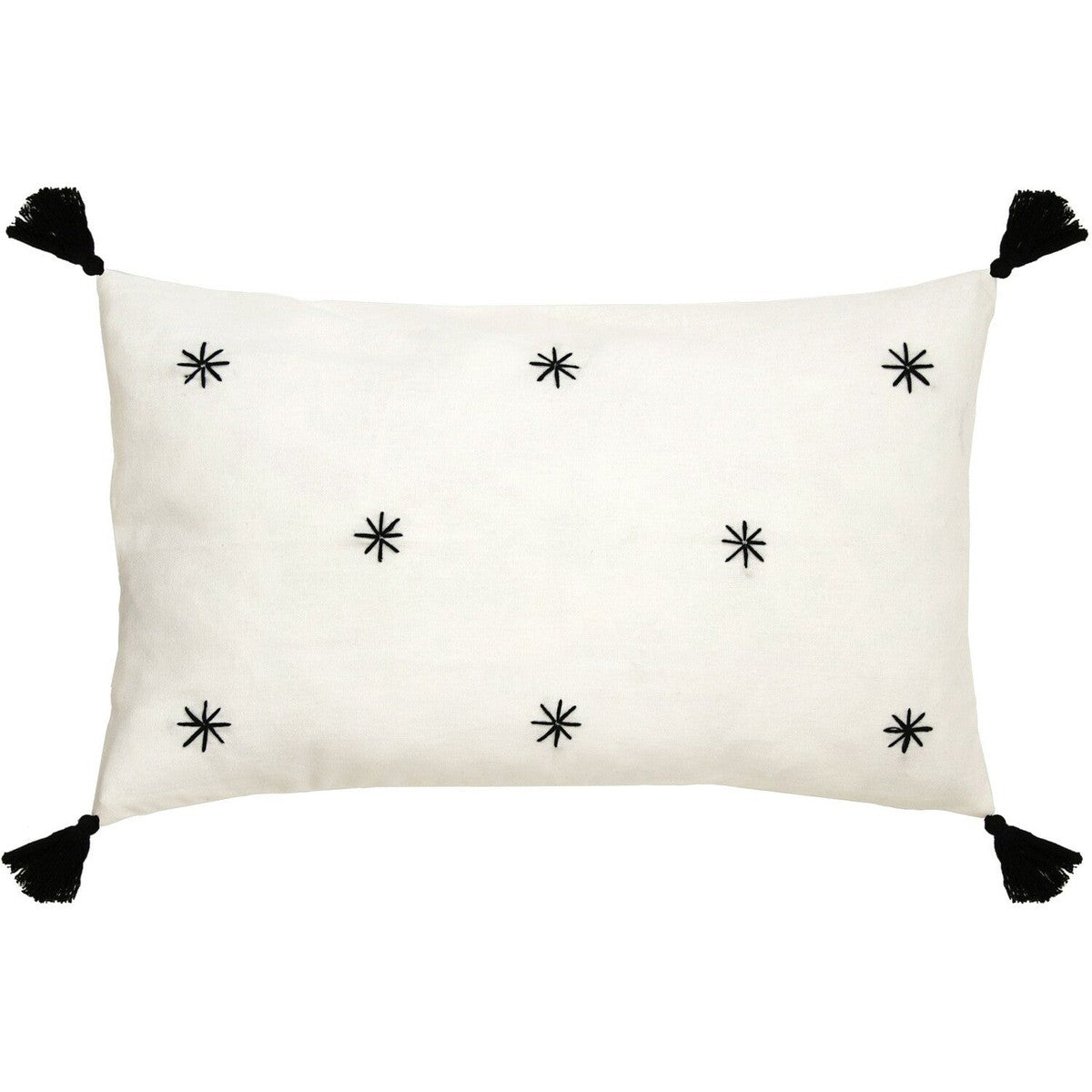 Housse de coussin en coton brodé 50x30 Blanc et noir Housse de coussin en coton brodé 50x30 Blanc et noir