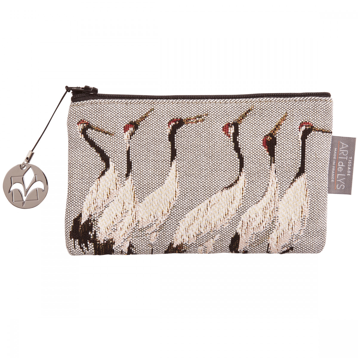 Pochette tapisserie grues blanches gris 11x17 Pochette tapisserie grues blanches gris 11x17