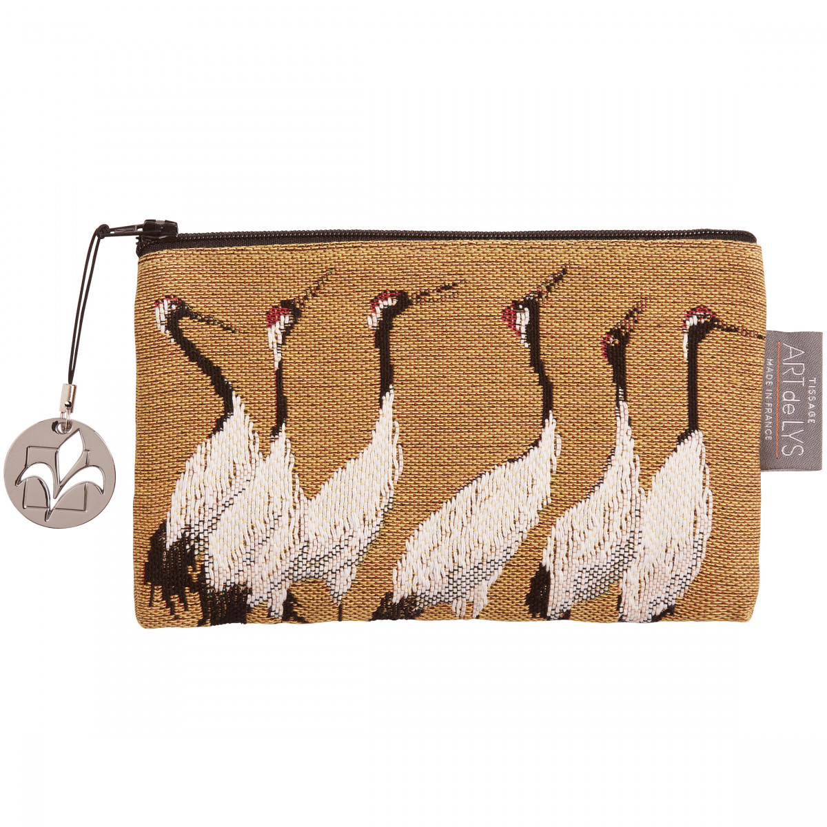 Pochette tapisserie grues blanches jaune 11x17 Pochette tapisserie grues blanches jaune 11x17